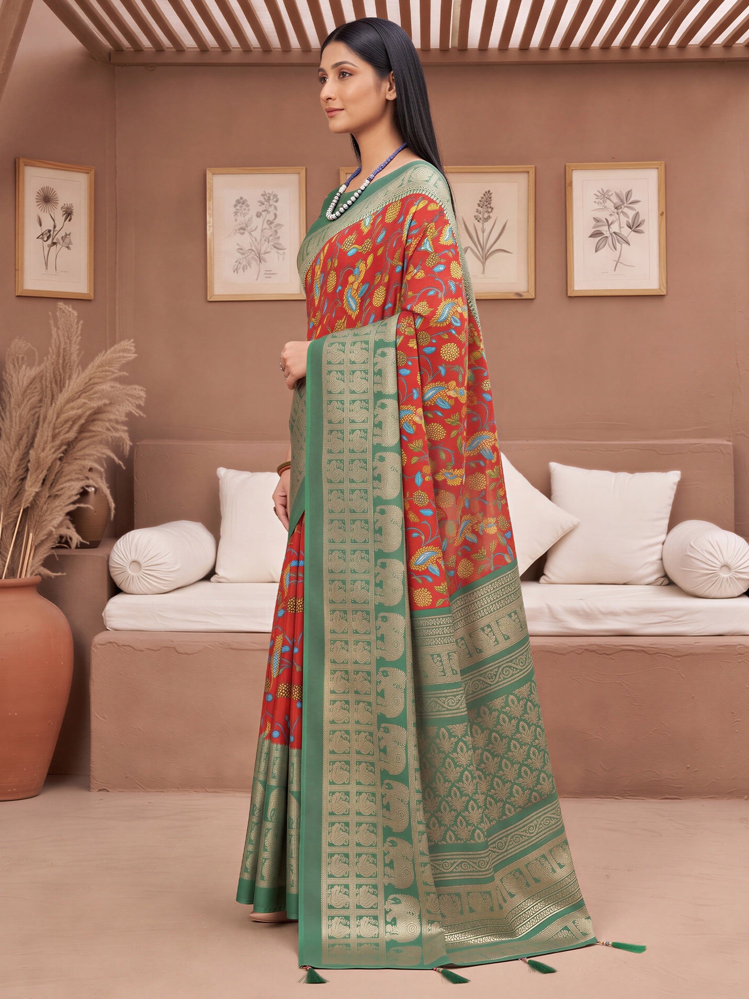 Orange Cotton Blend saree – detail view 2