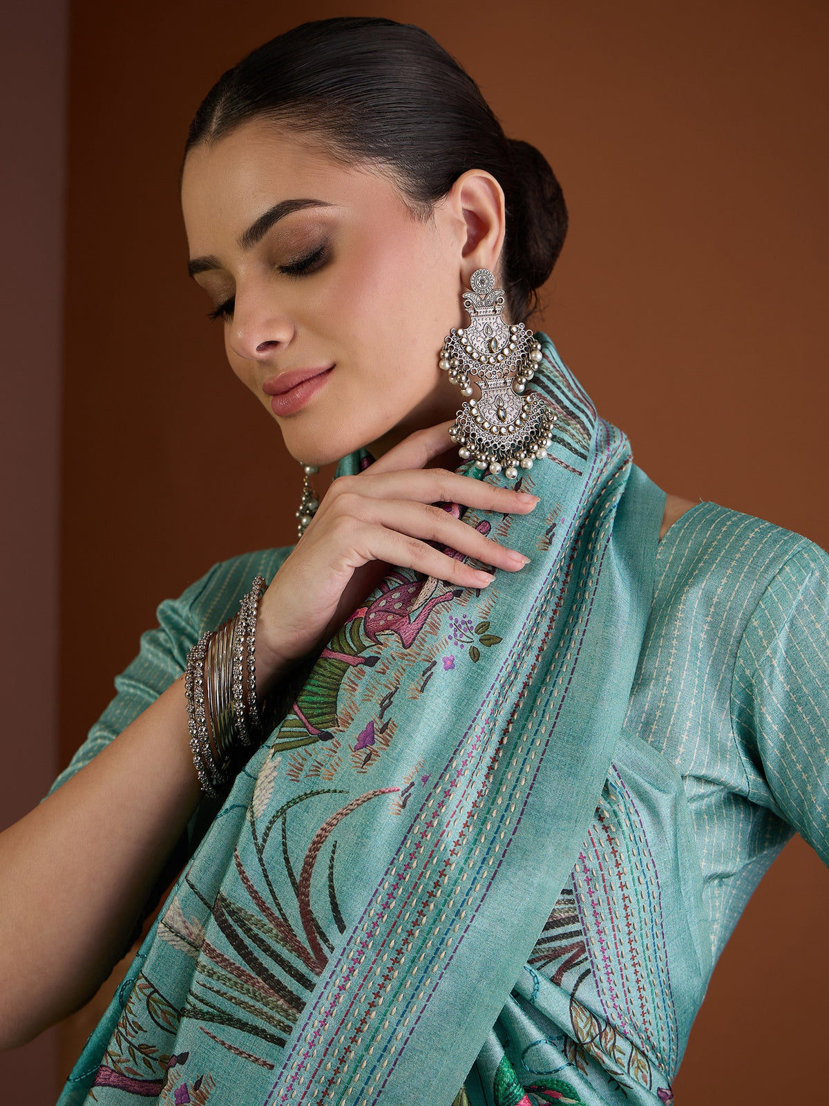 Light Blue art silk saree view 6