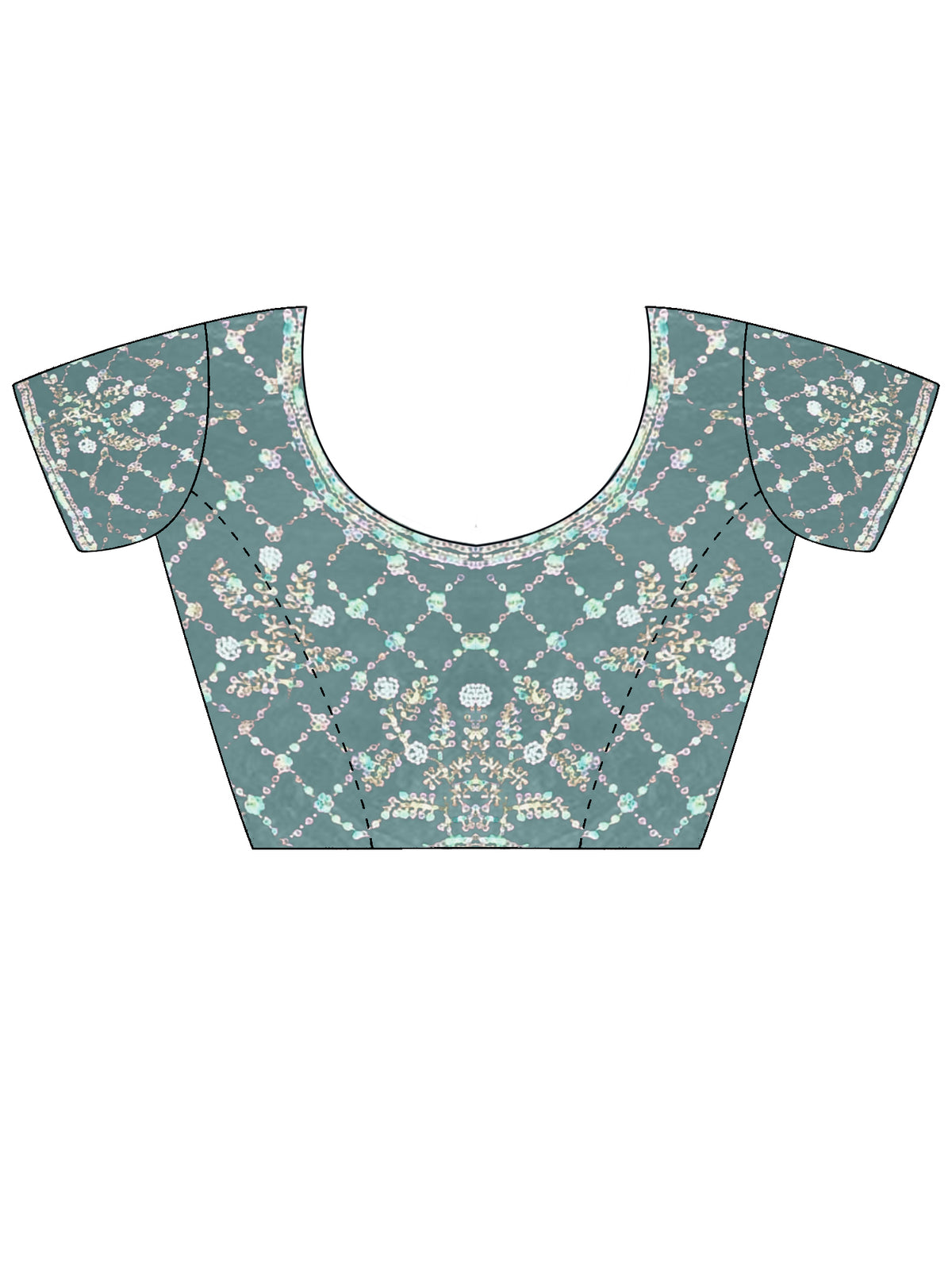 Unstitched light blue satin blouse piece with embellished design