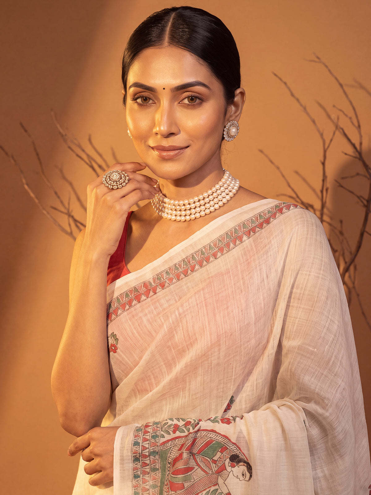 Off White Cotton Linen saree – detail view 4