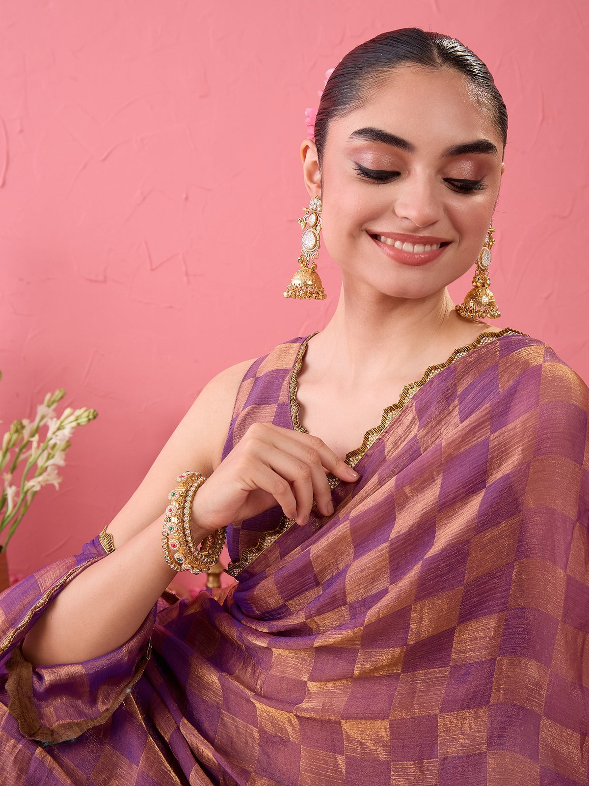 Purple Chiffon saree – detail view 6