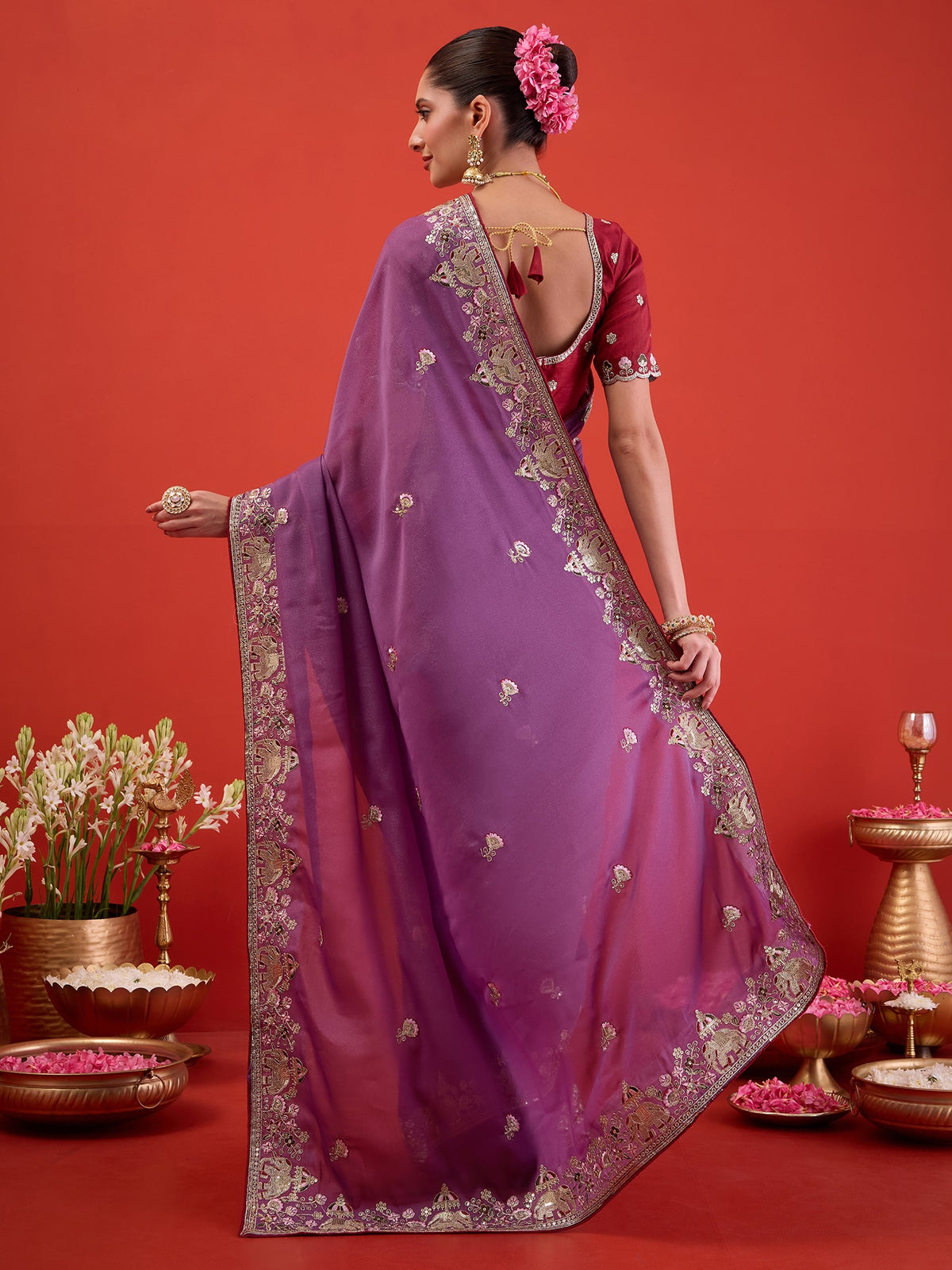Lavender Georgette saree – detail view 6