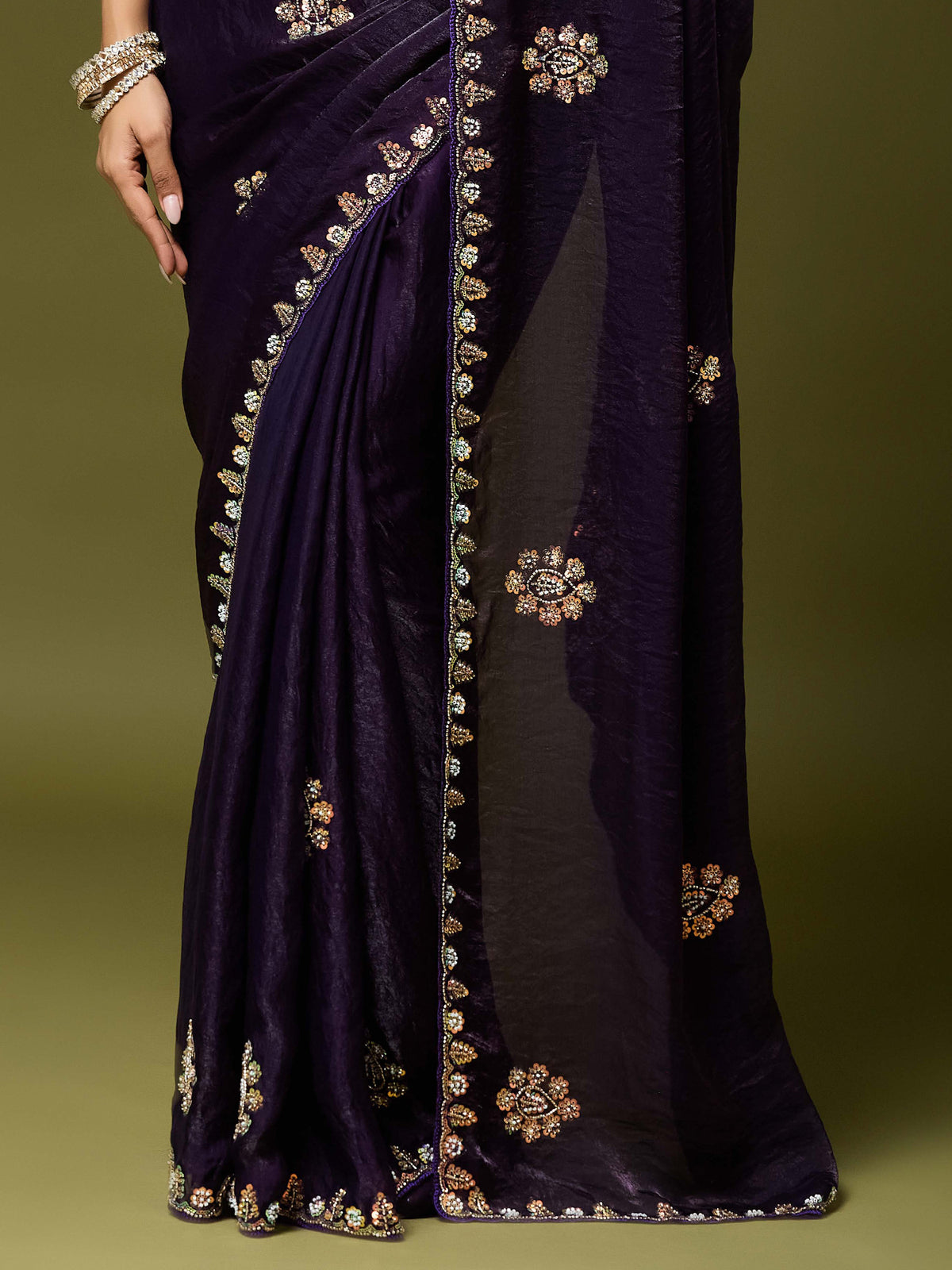 Purple Satin Silk saree – detail view 5