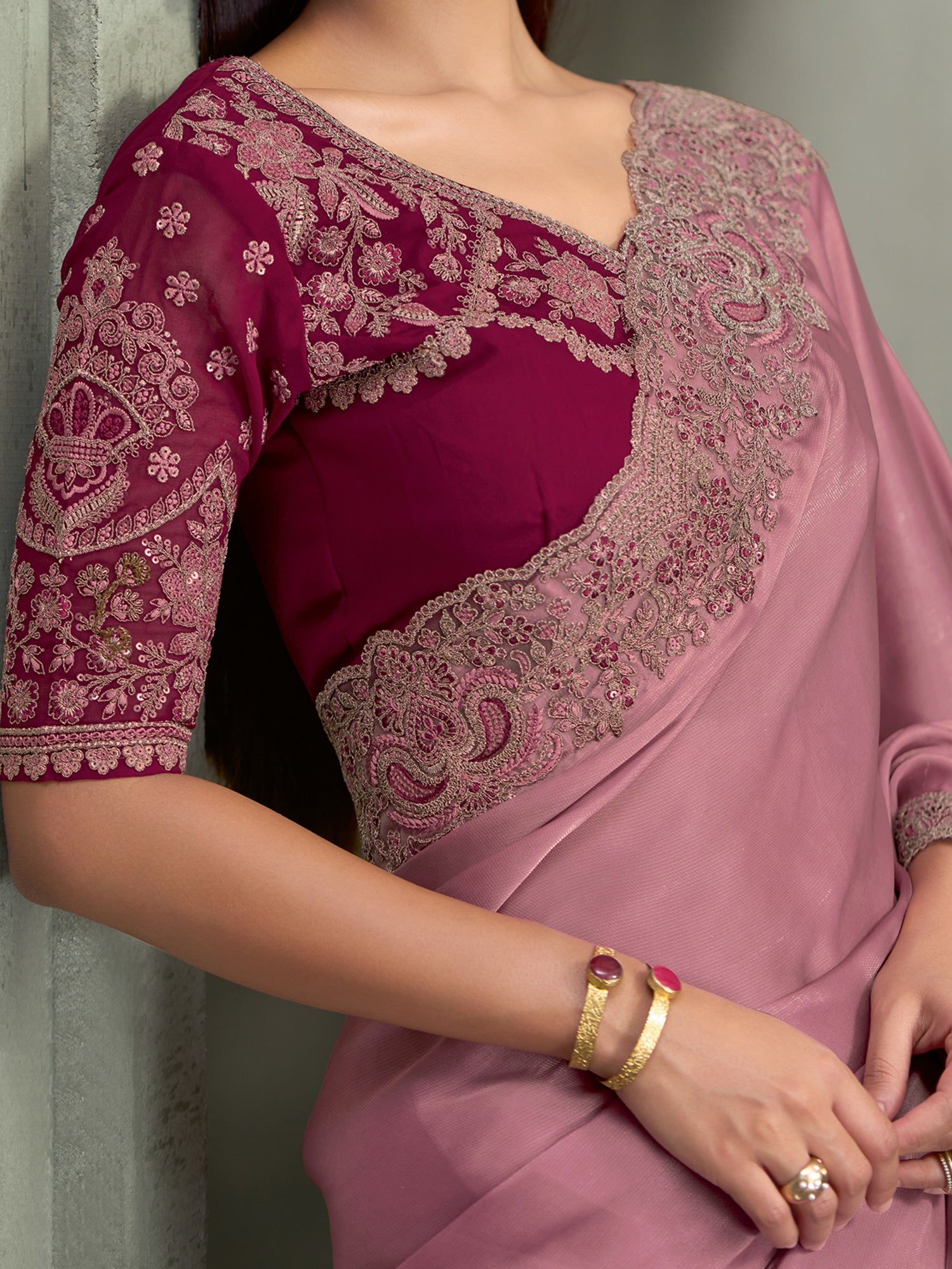 Mauve Georgette saree – detail view 3
