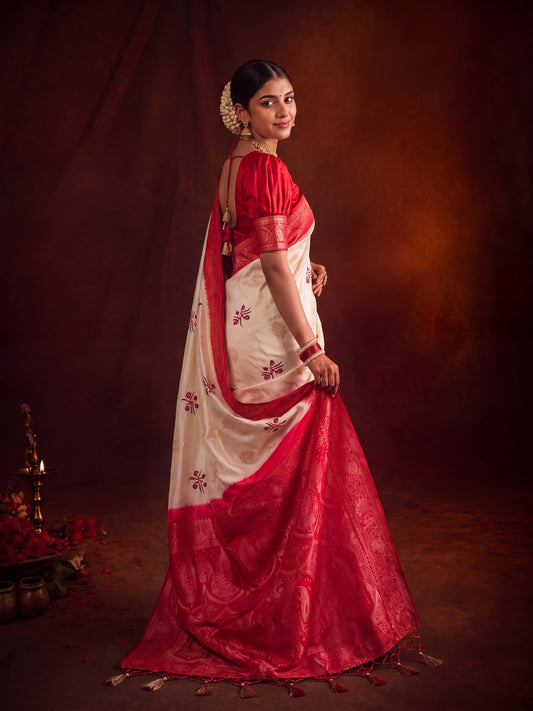 Off White Satin Silk saree – detail view 1