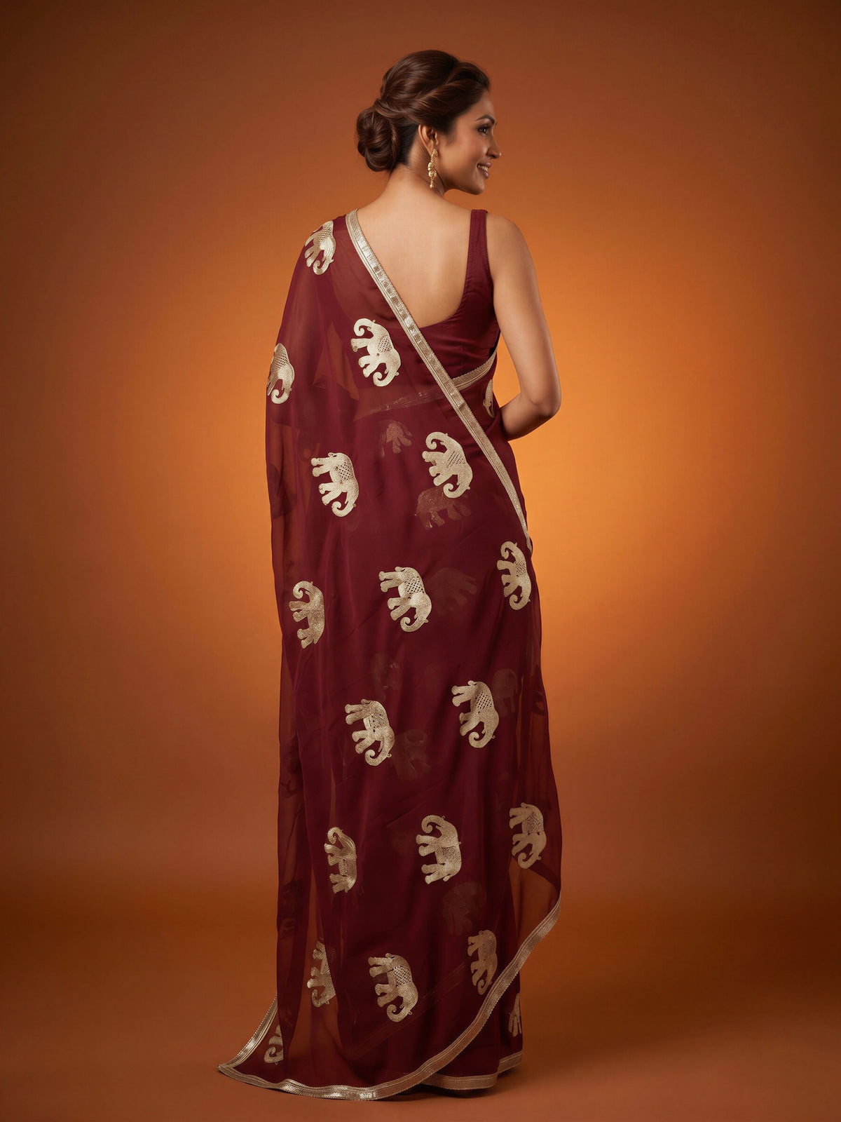 Maroon Georgette saree – detail view 1