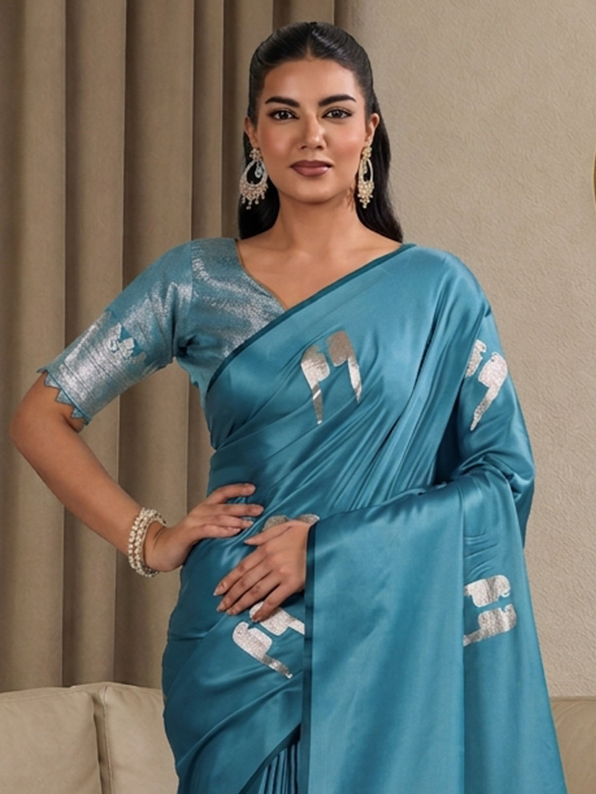 Light Blue Satin saree – detail view 4