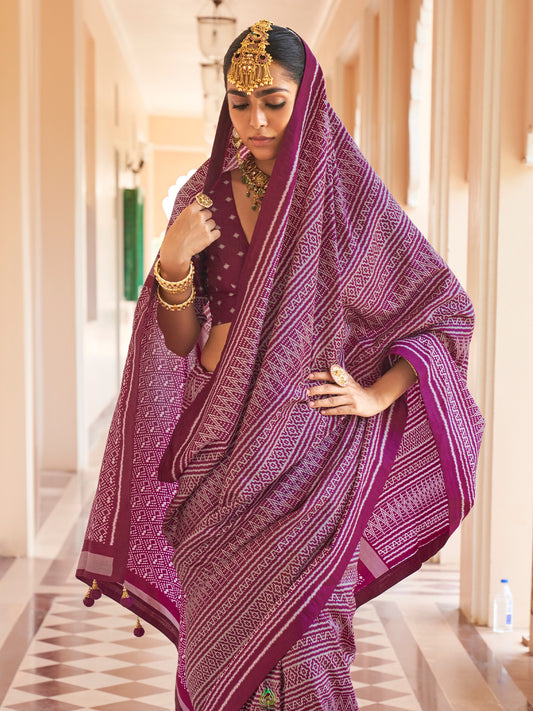 Wine silk blend saree view 1