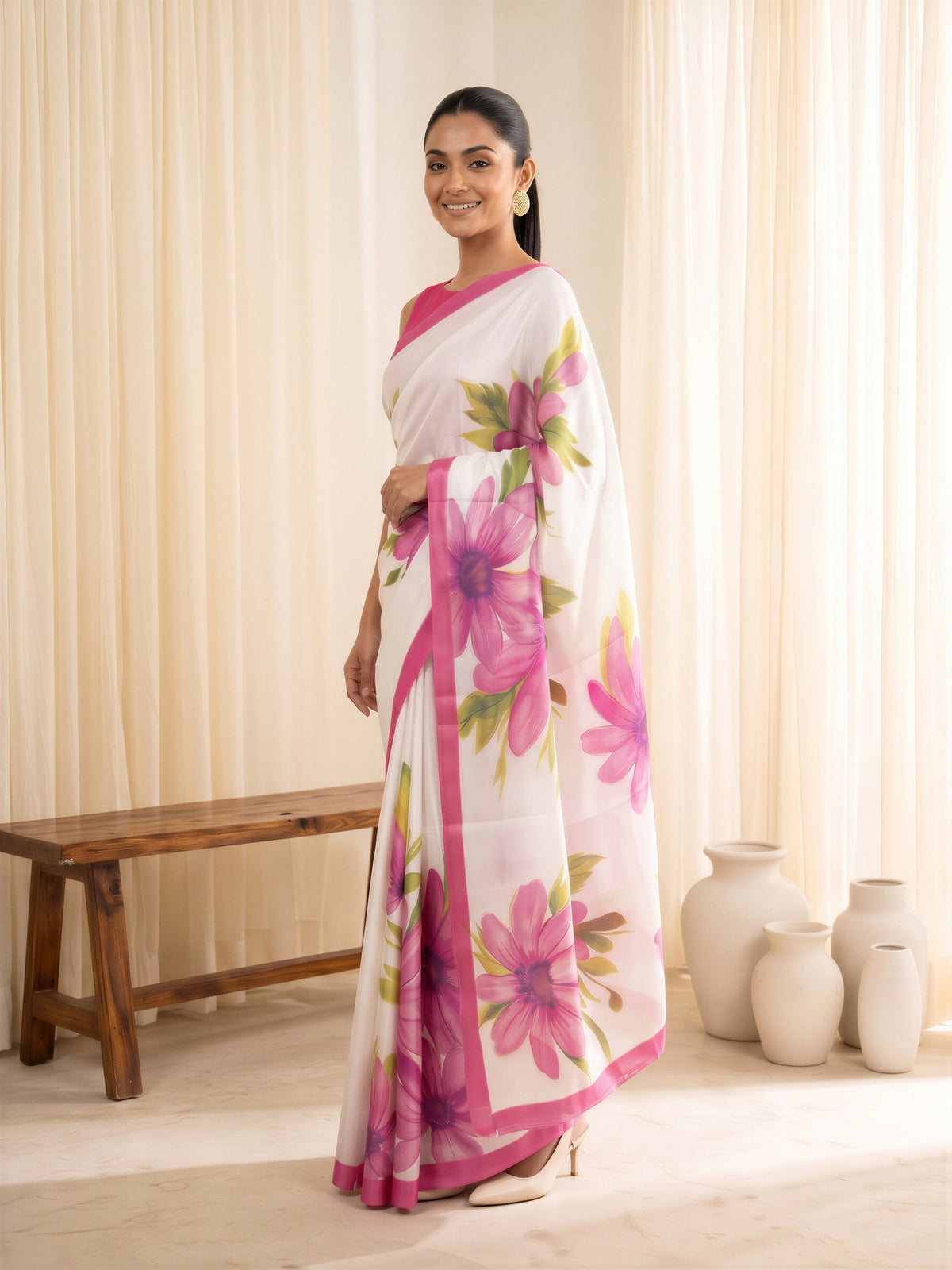 Pink Chiffon saree – detail view 2