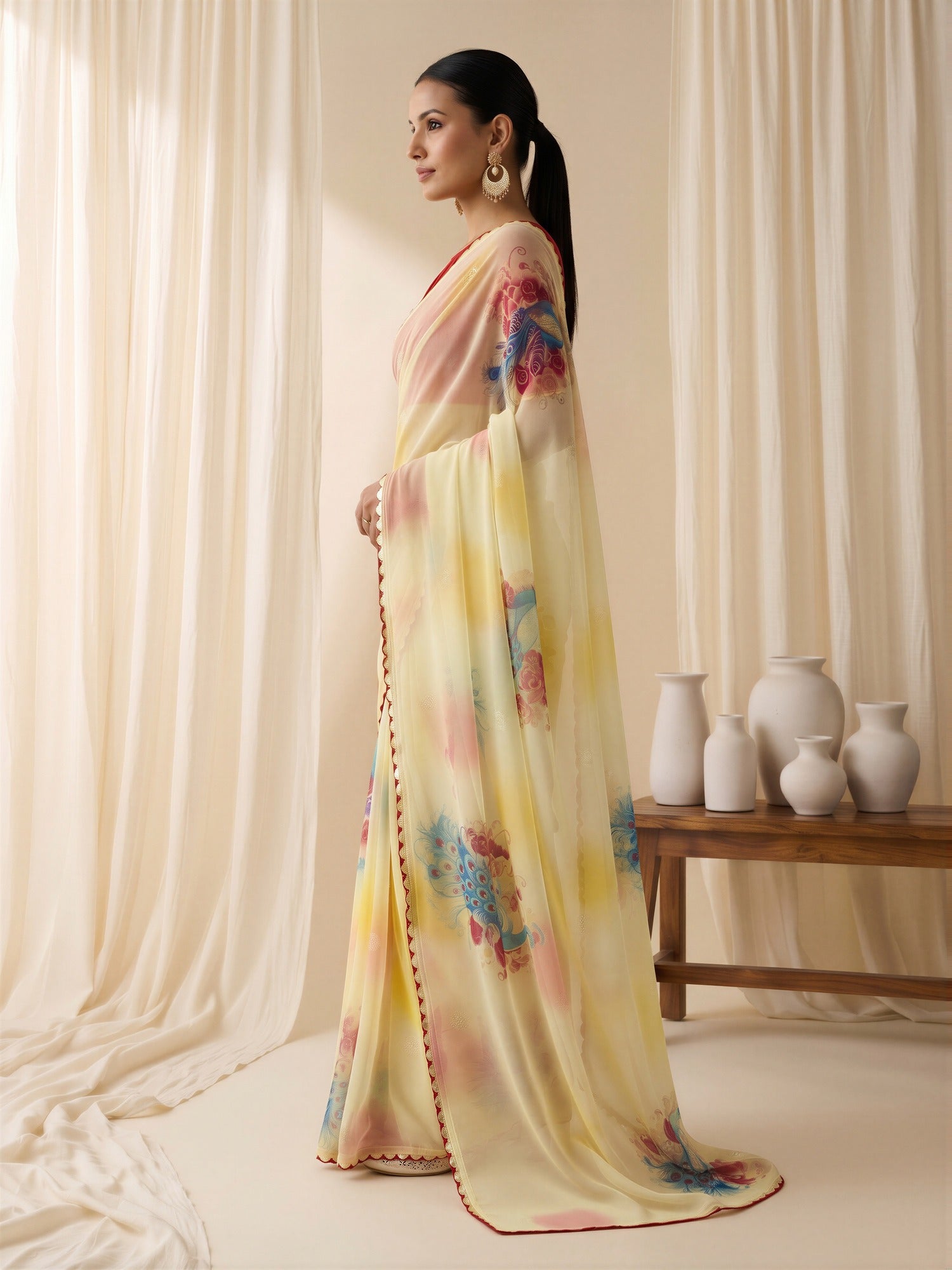 Yellow Georgette saree – detail view 2
