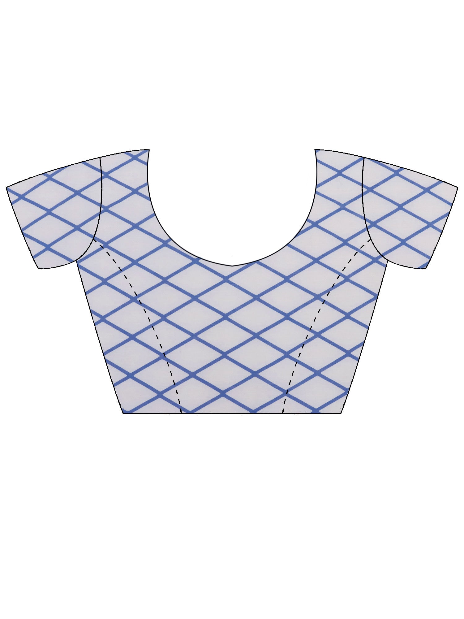 Unstitched blue cotton linen blouse piece with geometric design