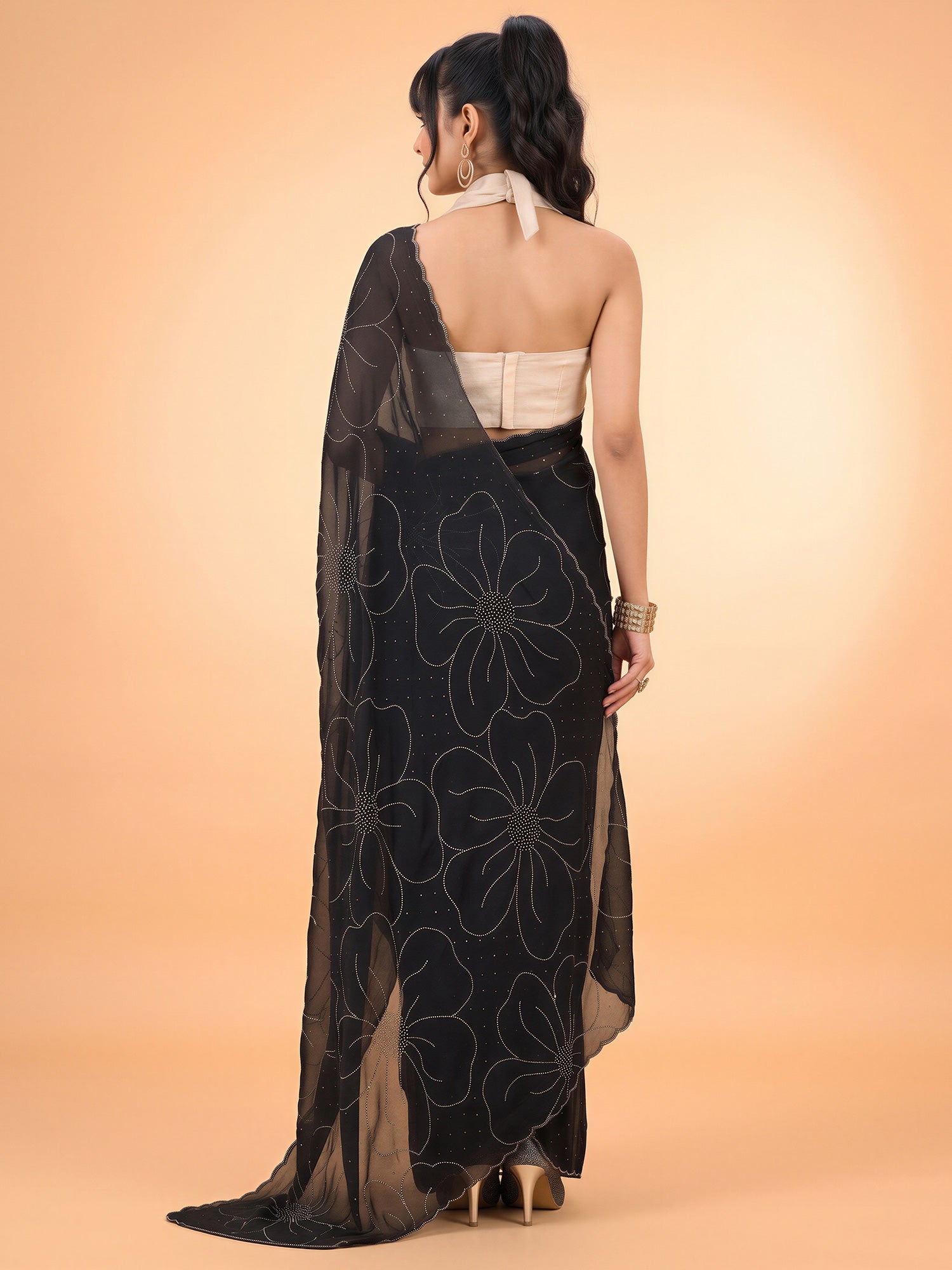 Black Satin Silk saree – detail view 1