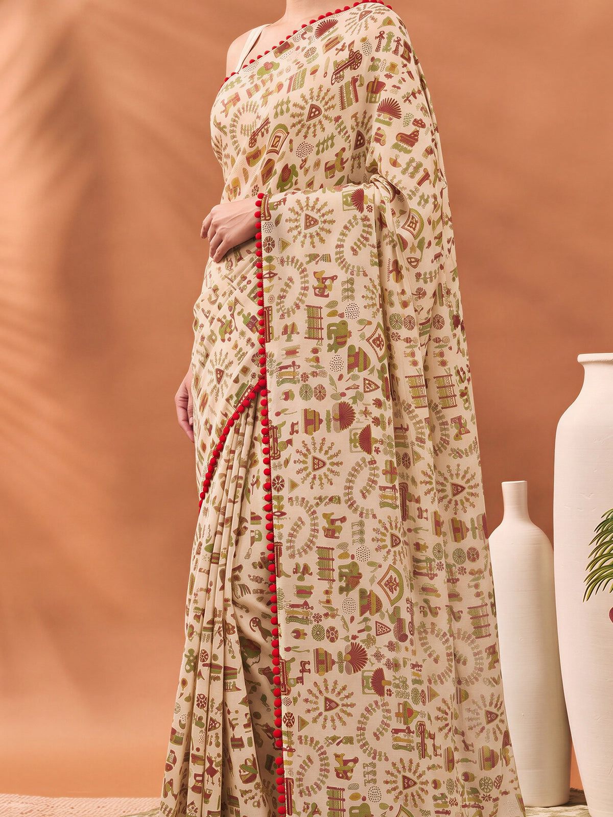 Beige georgette saree view 2