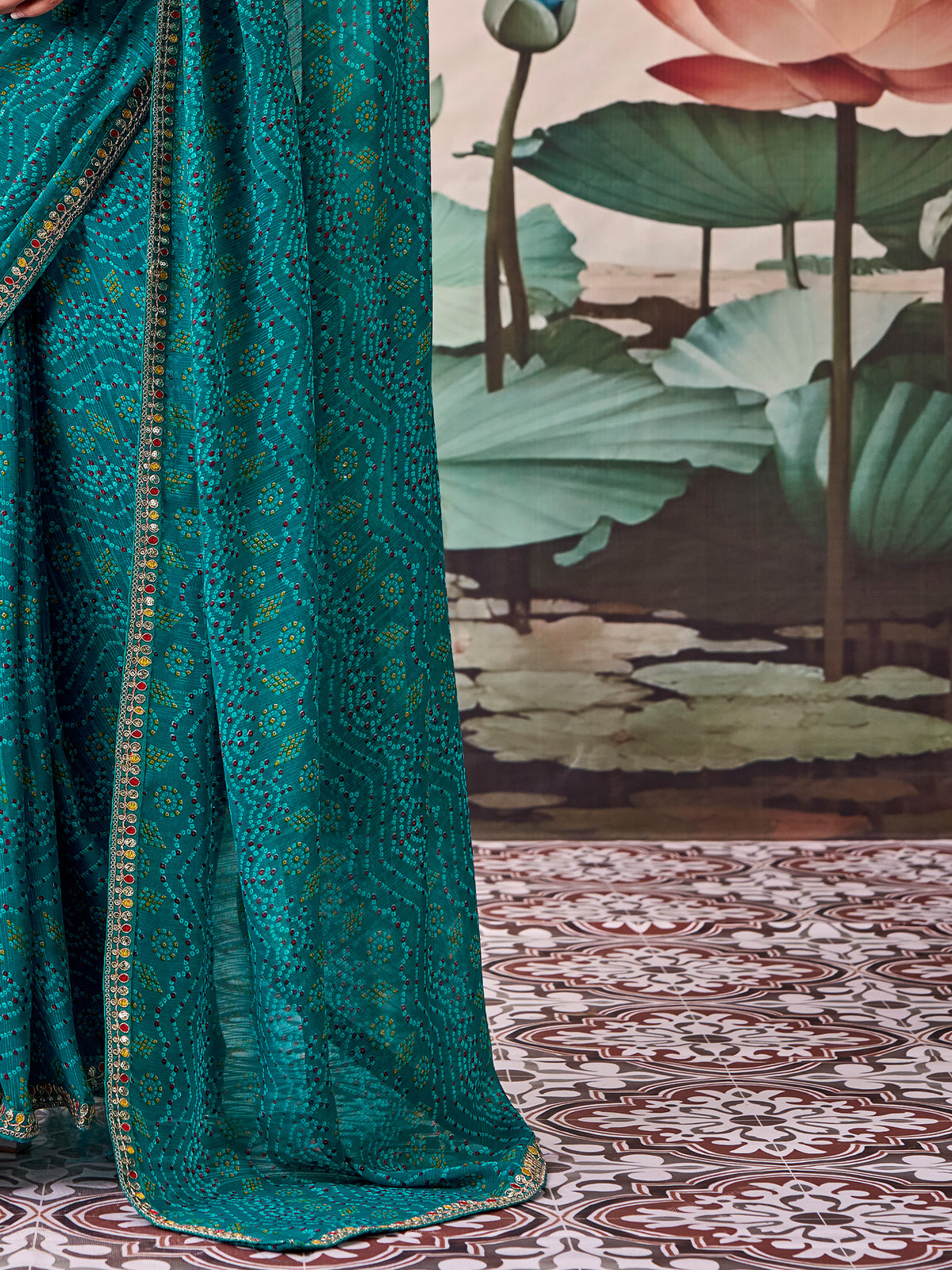 Teal Green Georgette saree – detail view 4
