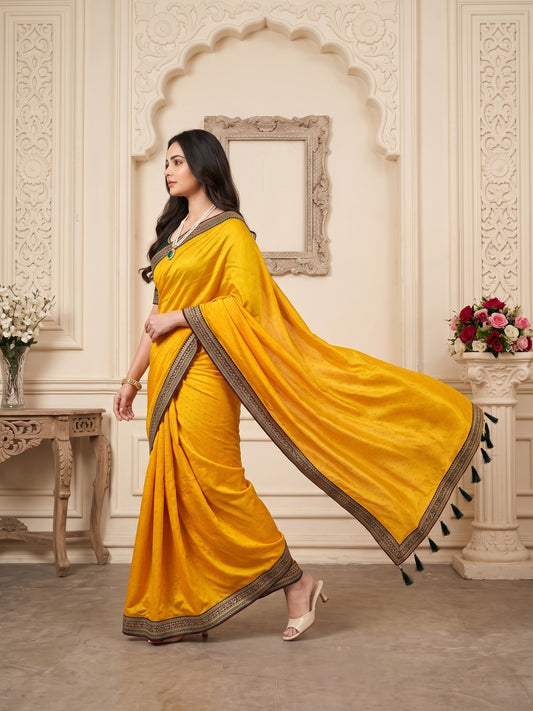 Mustard Vichitra Silk saree – detail view 1