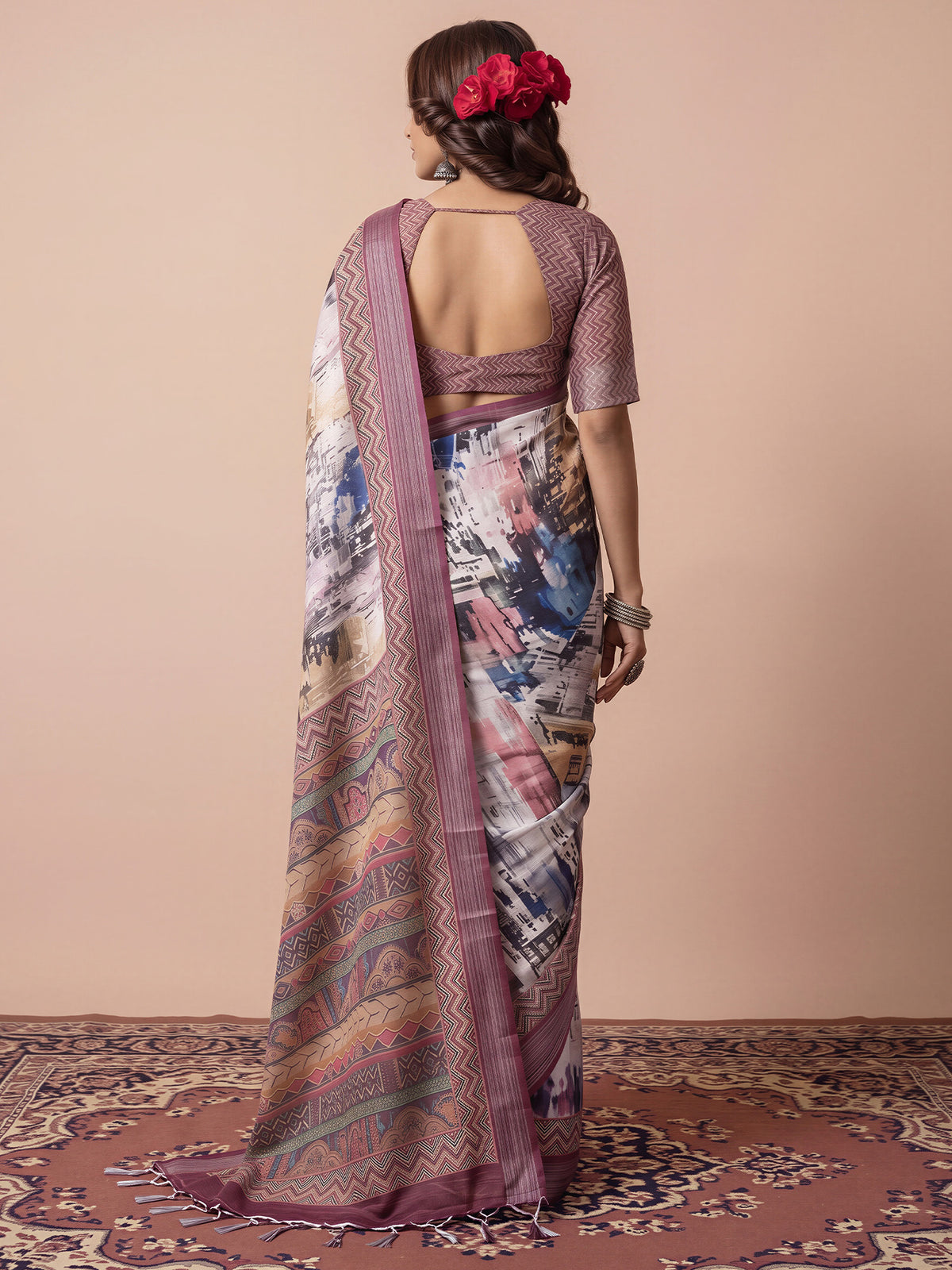 Multicolored Linen saree – detail view 1