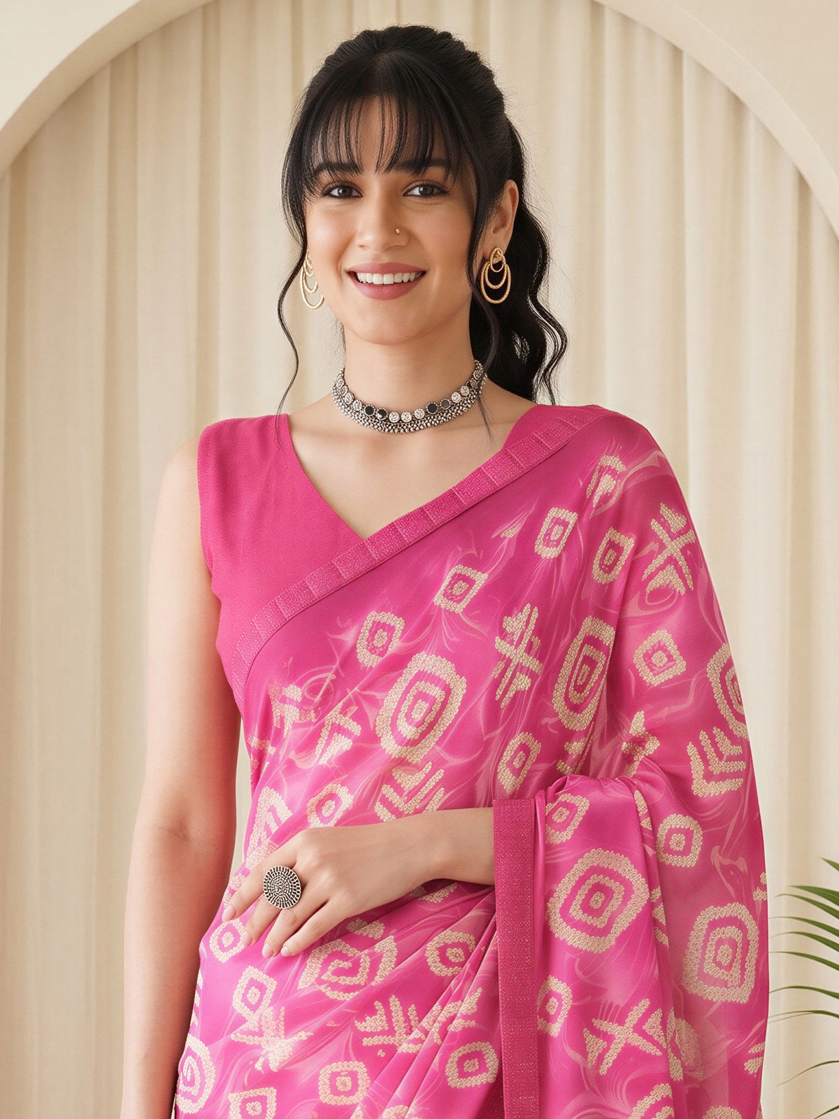 Pink Georgette saree – detail view 4