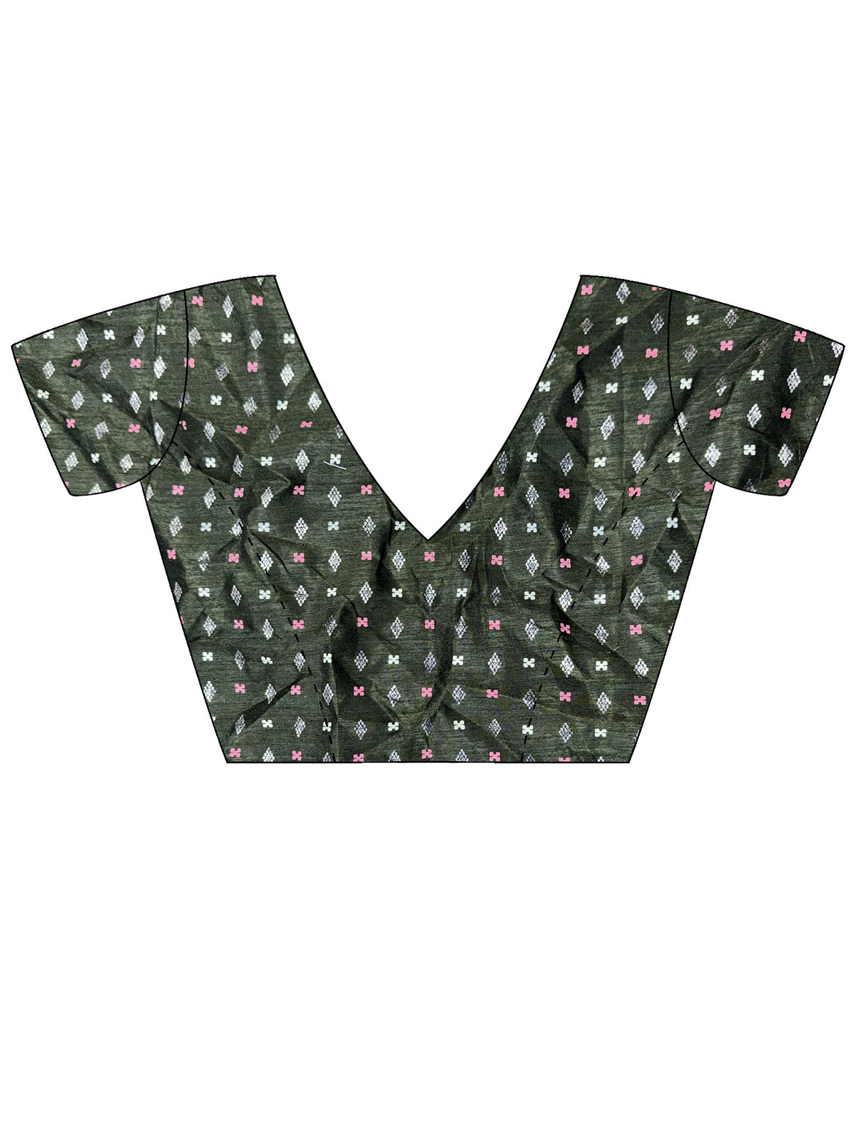 Unstitched light green banglori silk blouse piece with ethnic motif design