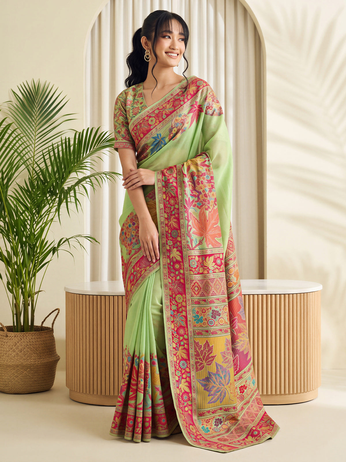 Mint Green Pashmina Silk saree – detail view 3
