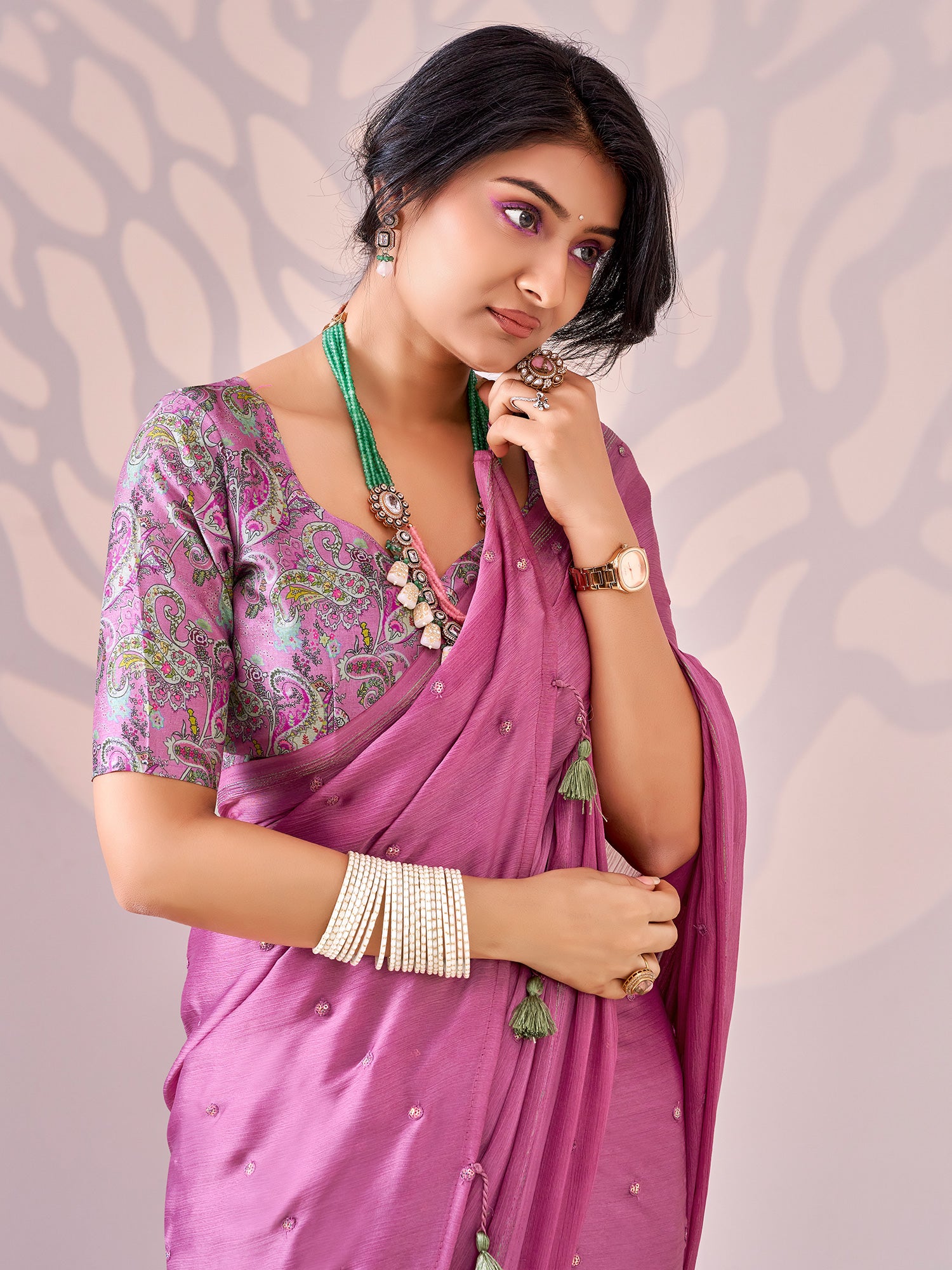 Mauve Chiffon saree – detail view 2