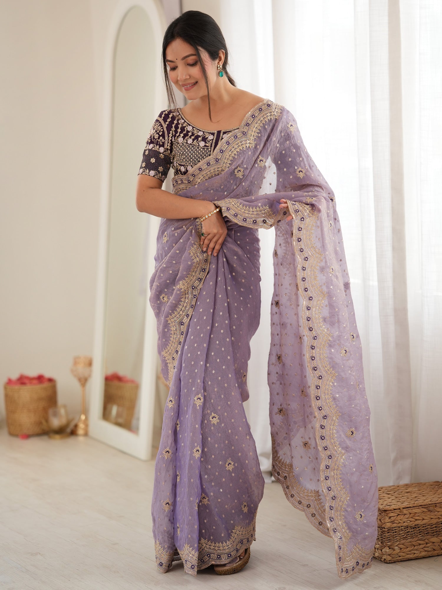 Lavender Silk Blend saree – detail view 3