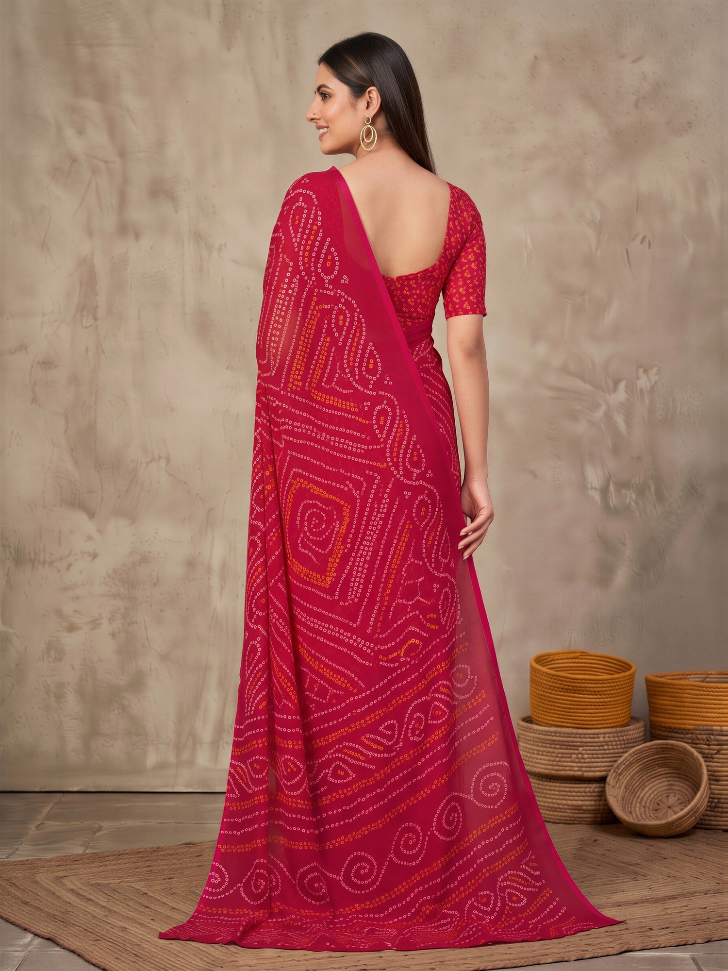 Pink Chiffon saree – detail view 1