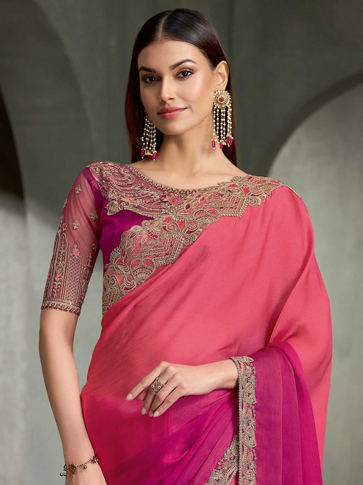 Pink Chiffon saree – detail view 2