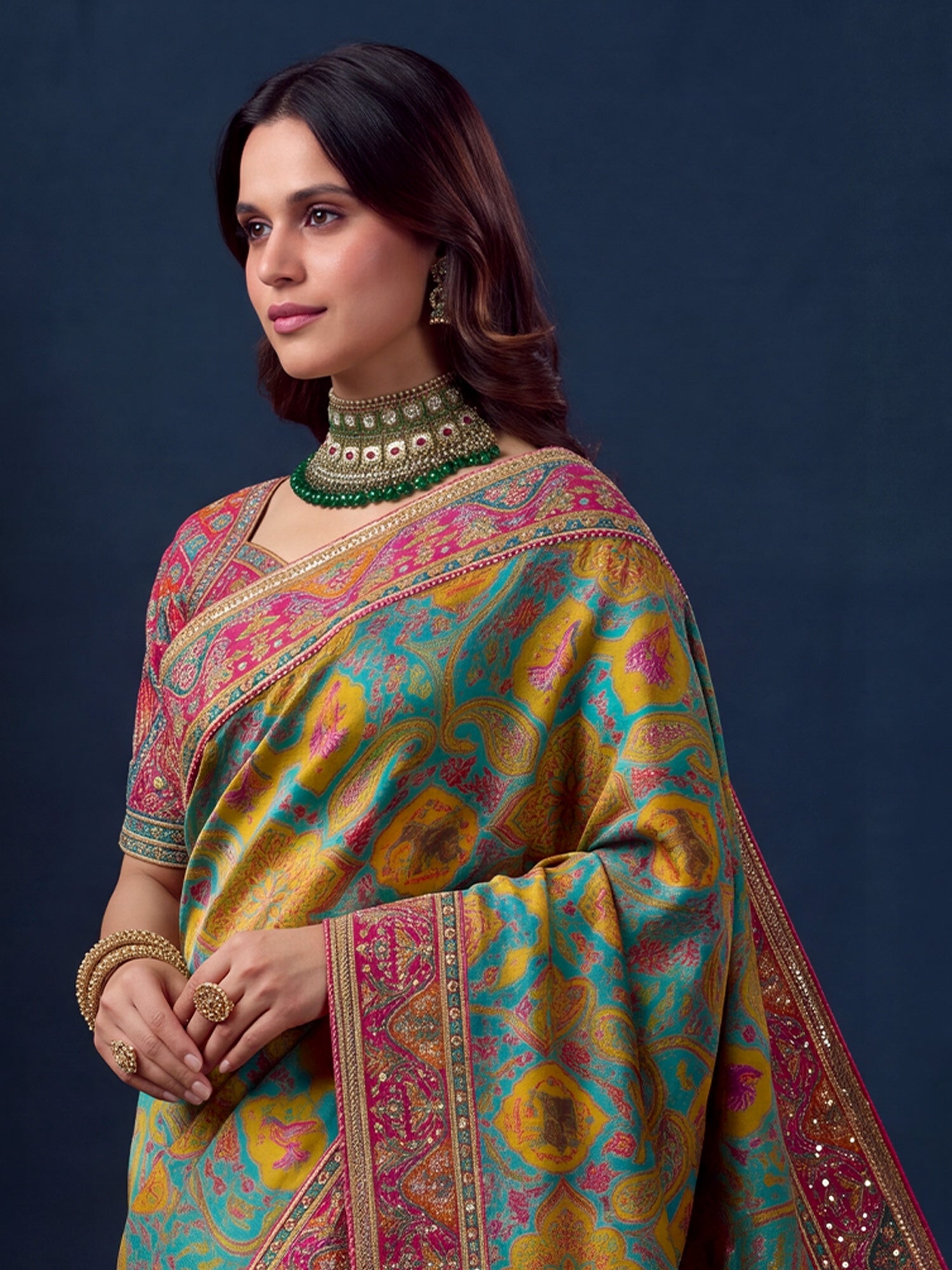 Aqua Blue Silk Blend saree – detail view 4