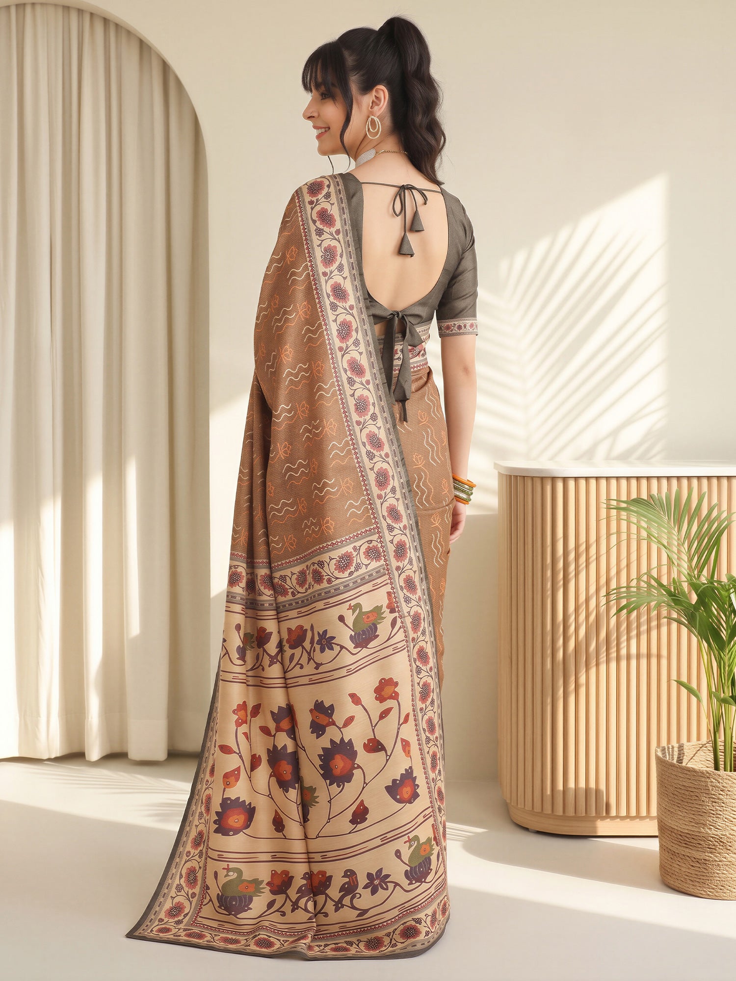 Light Brown Silk Blend saree – detail view 1