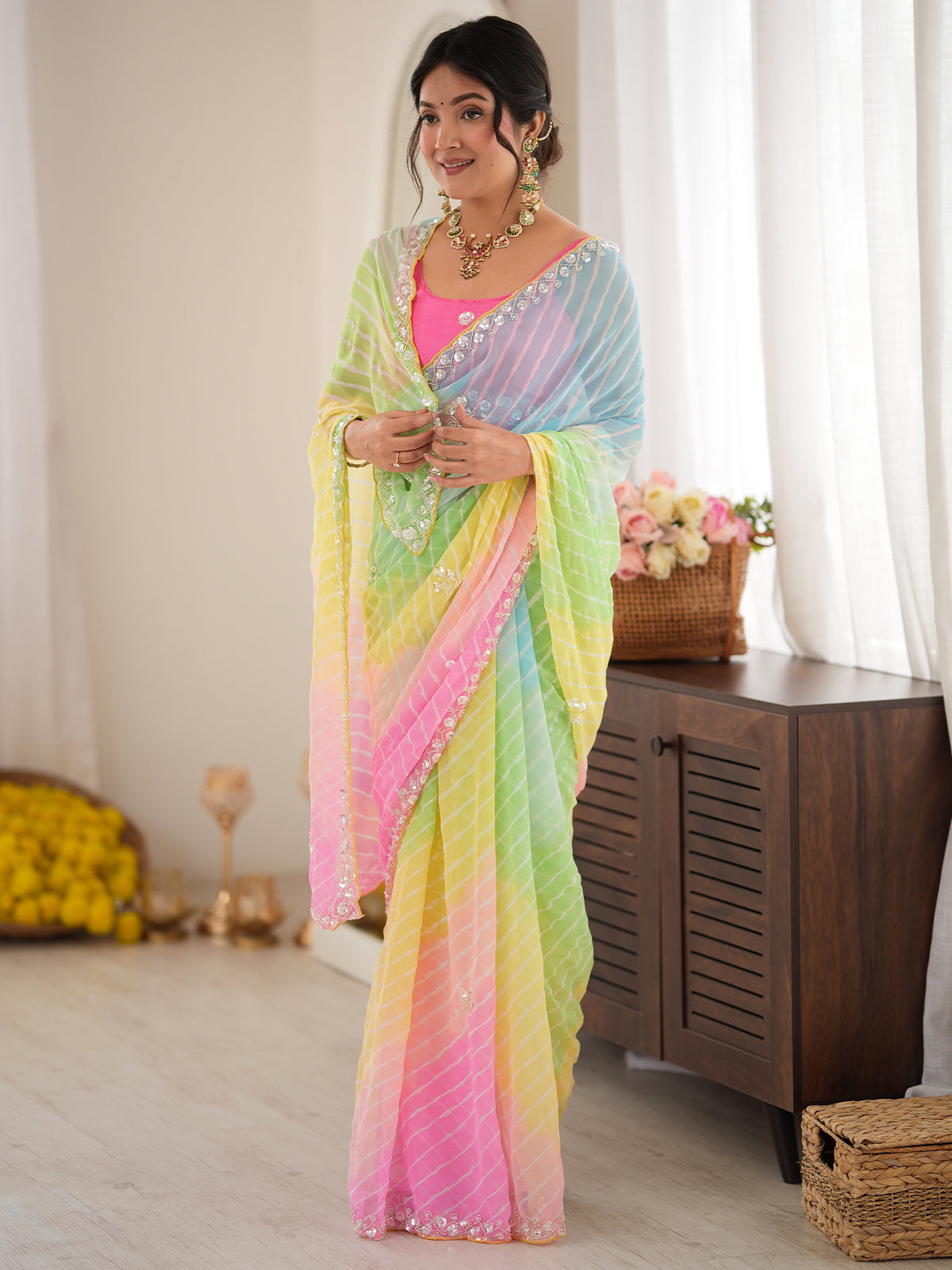 Multicolored Georgette saree – detail view 3