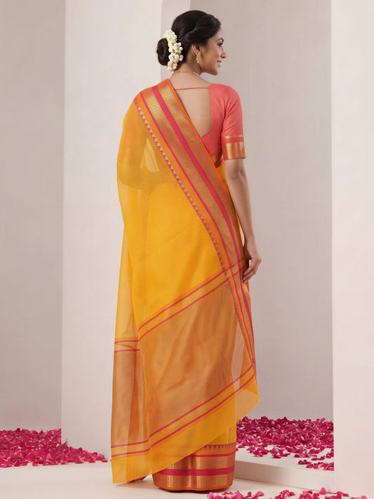 Mustard kota doria cotton saree view 1