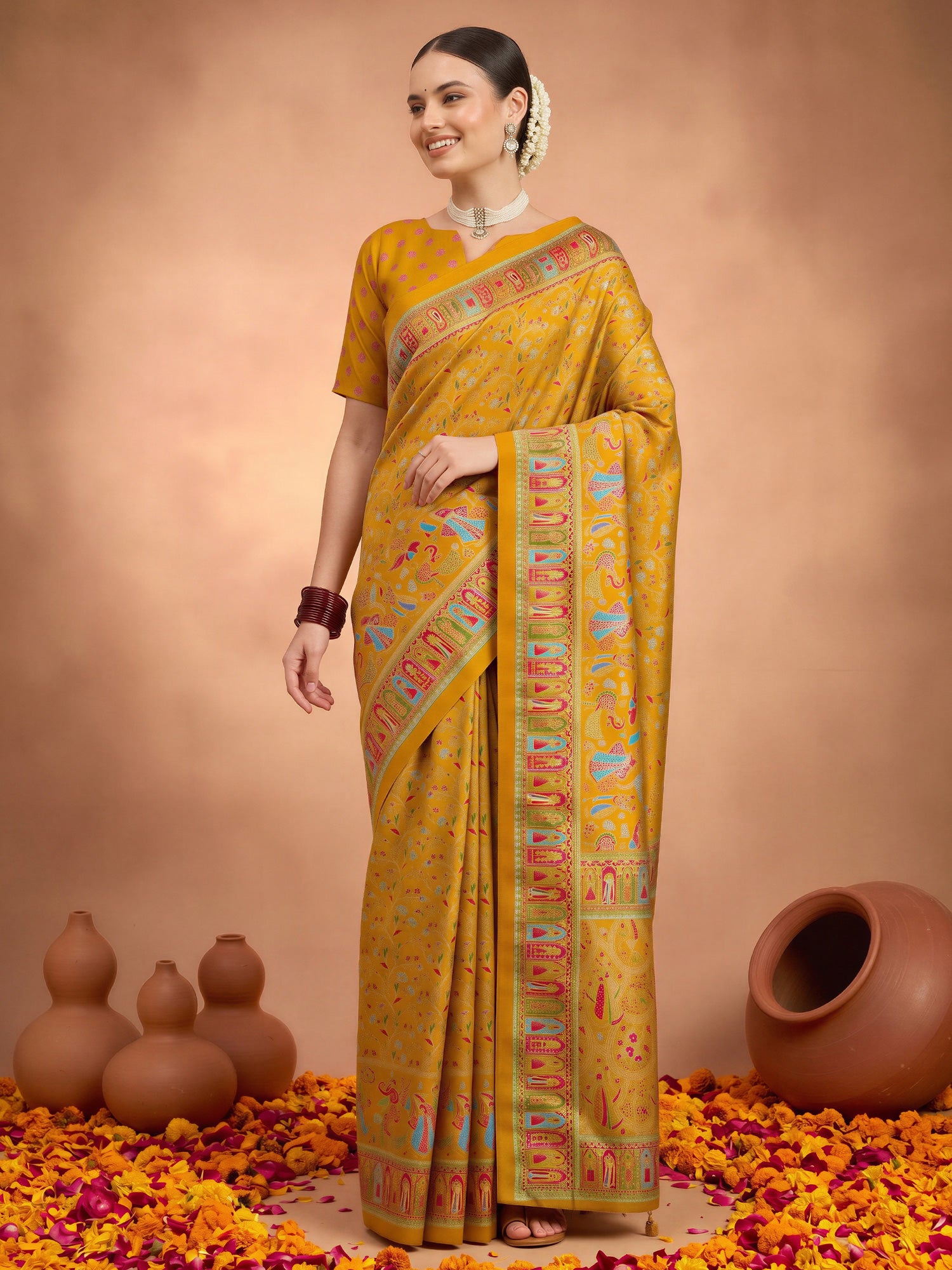 Mustard Silk Blend saree – detail view 2
