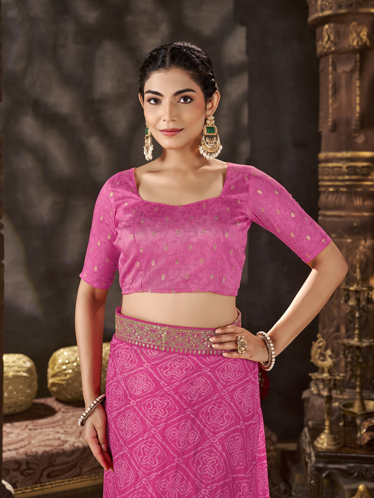 Pink Chiffon saree – detail view 2