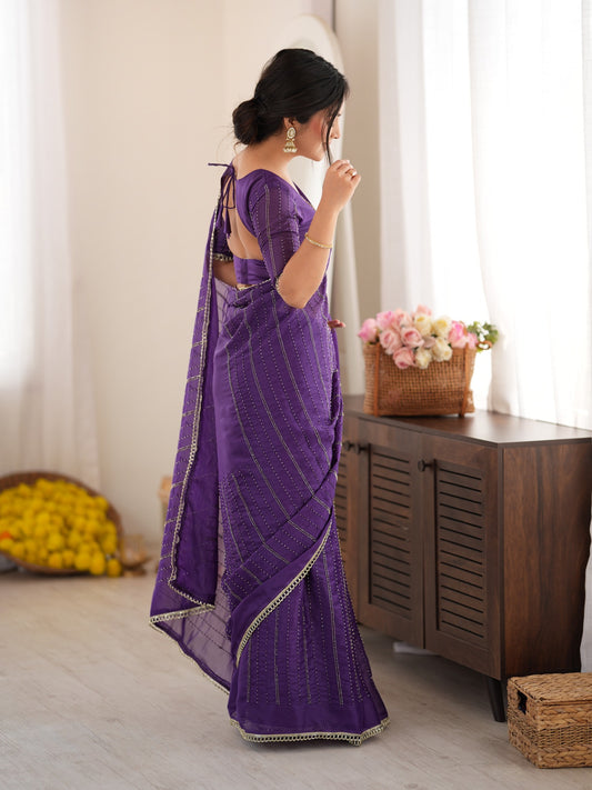 Violet Georgette saree – detail view 1