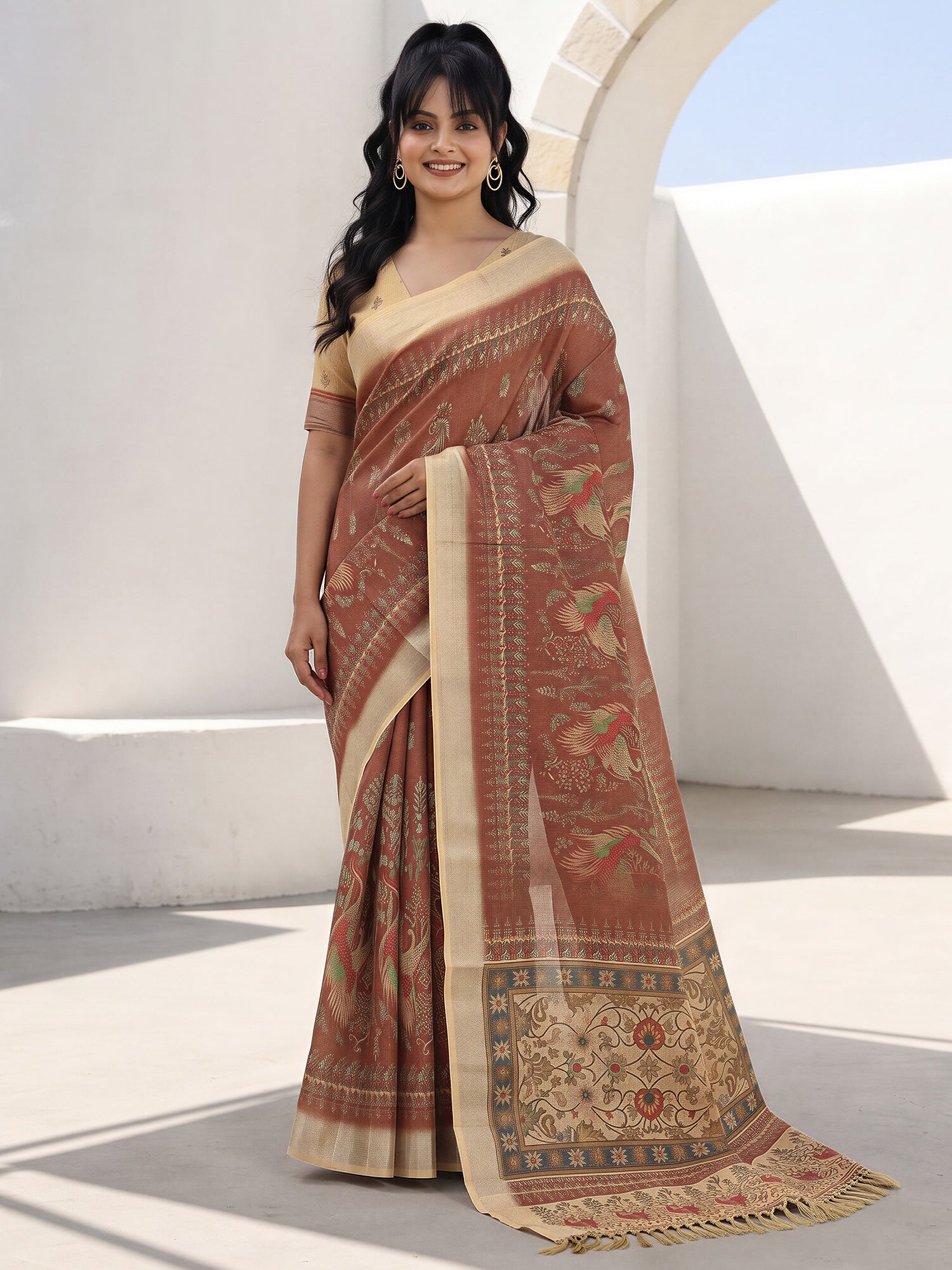 Light Brown Cotton Silk saree – detail view 3