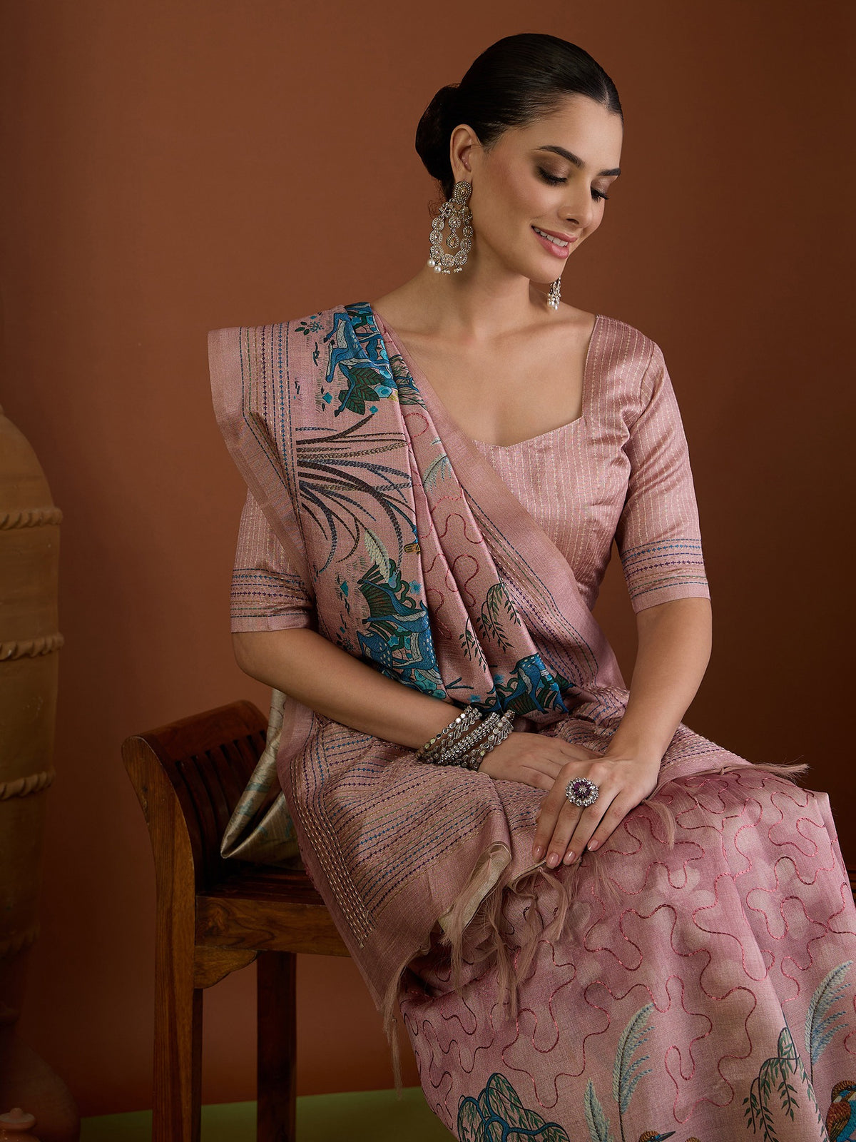 Pink art silk saree view 5