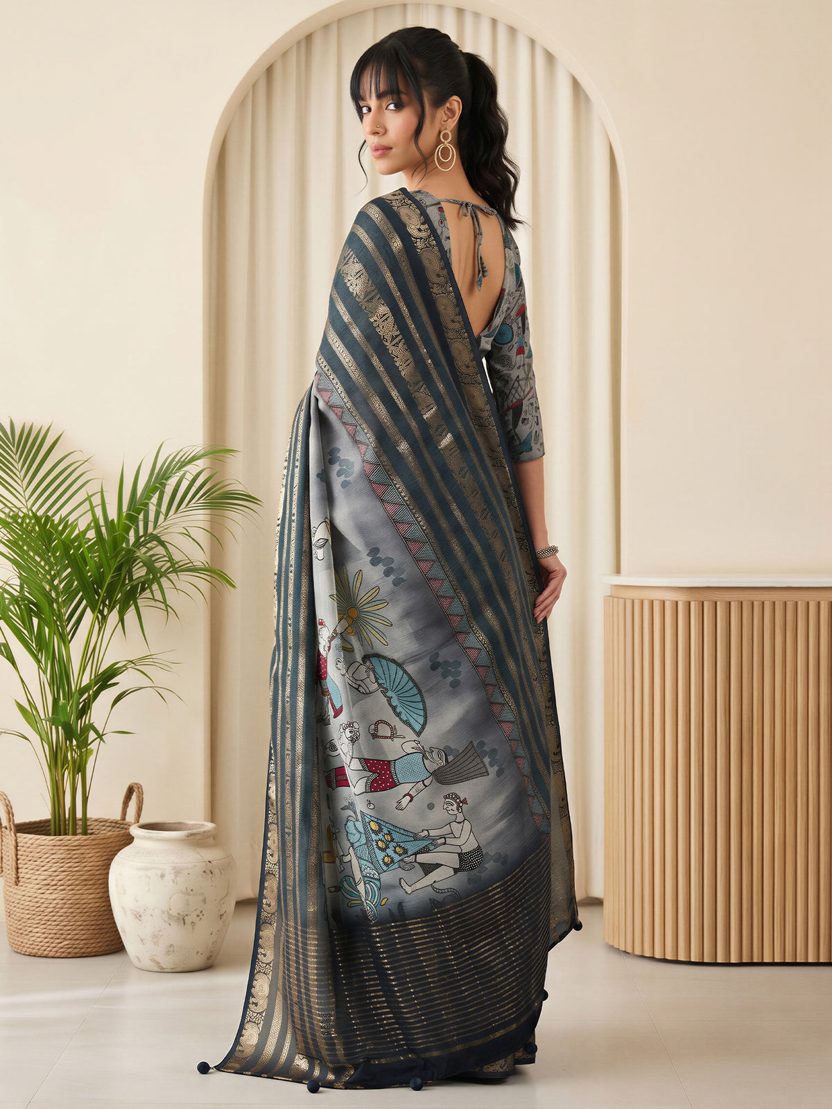 Dark Blue Viscose Silk saree – detail view 1