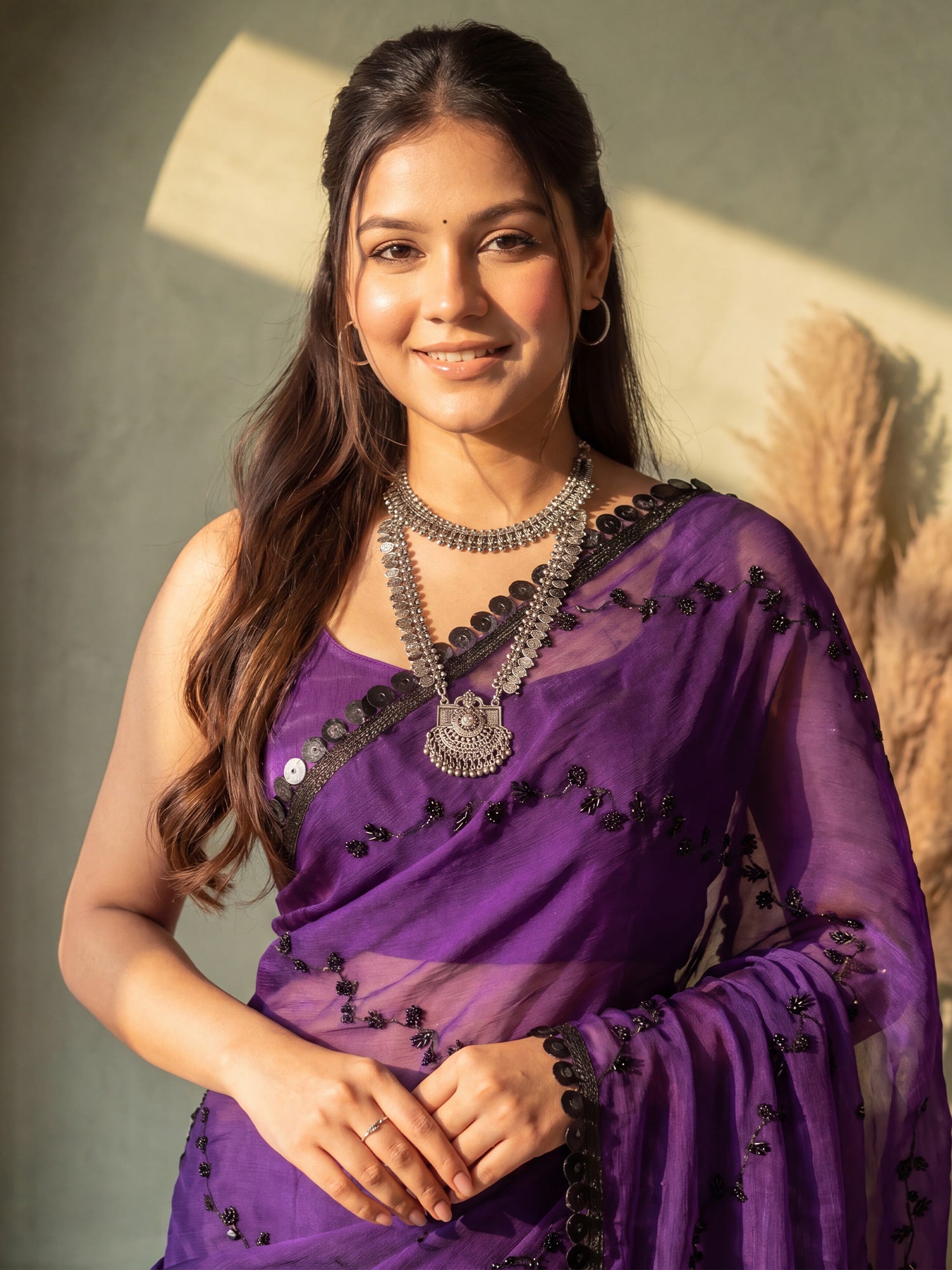 Purple Chiffon saree – detail view 4