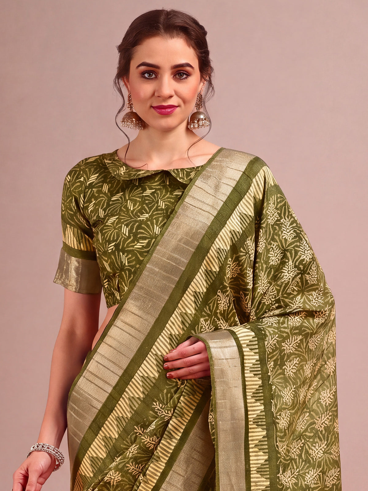 Olive Cotton Silk saree – detail view 3