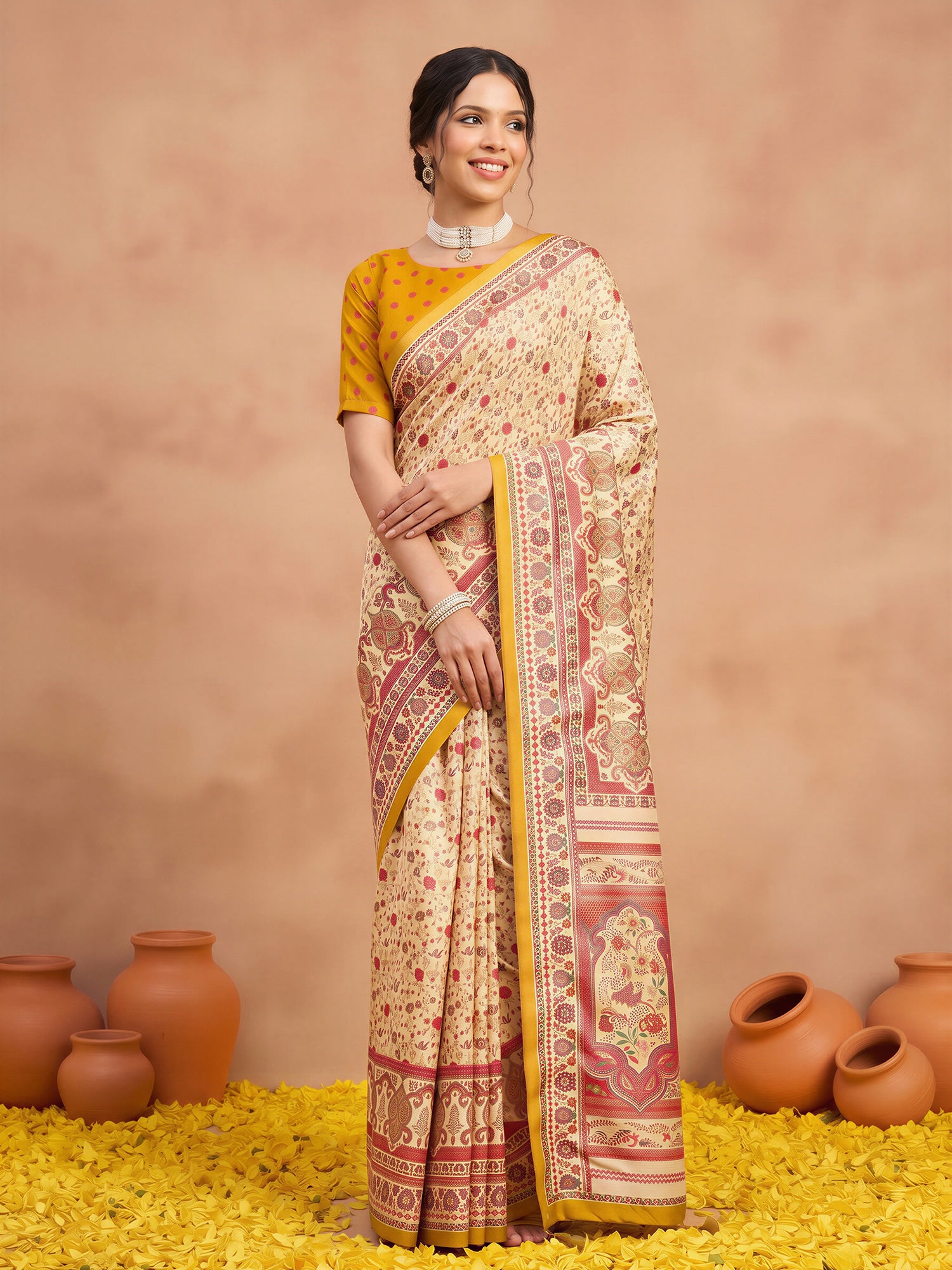 Cream Silk Blend saree – detail view 3