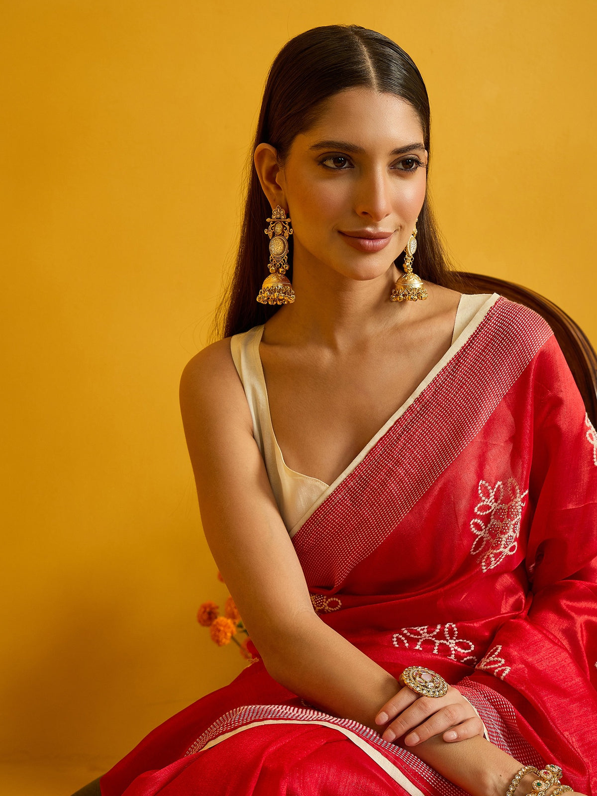 Red Cotton Blend saree – detail view 3