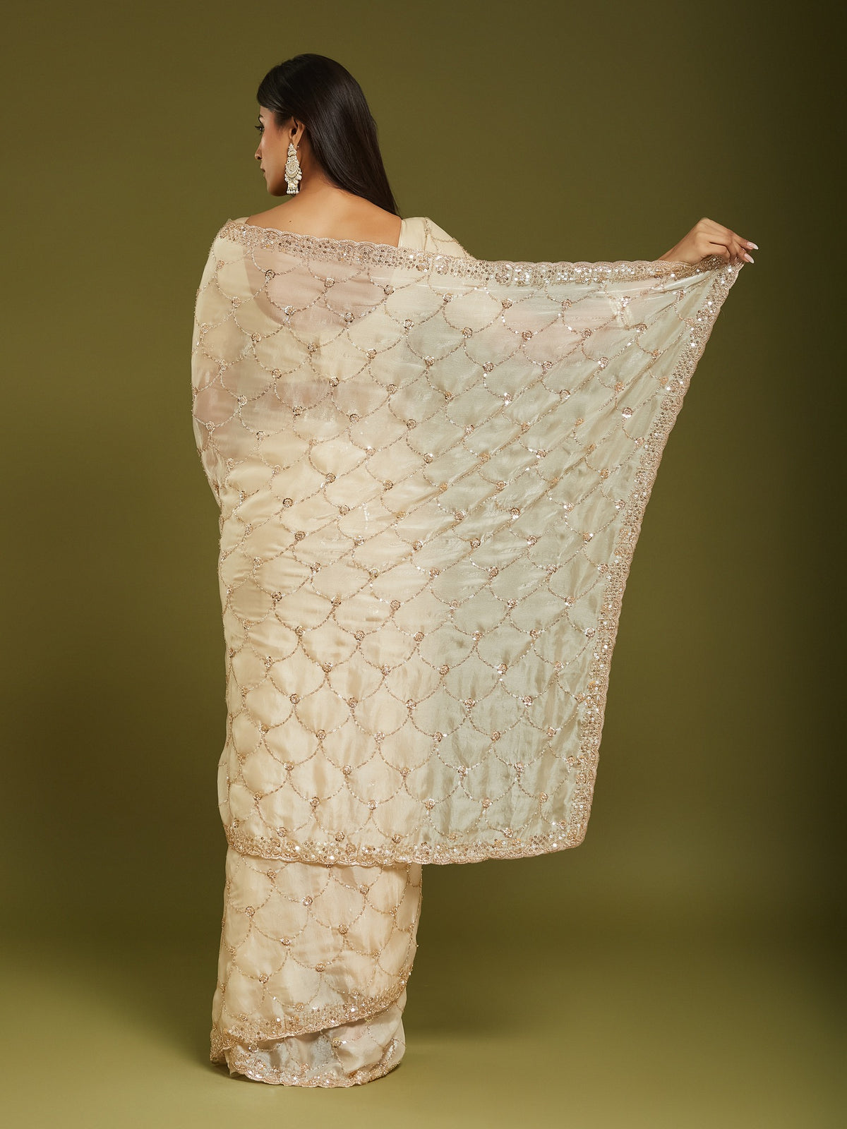 Cream Satin saree – detail view 4