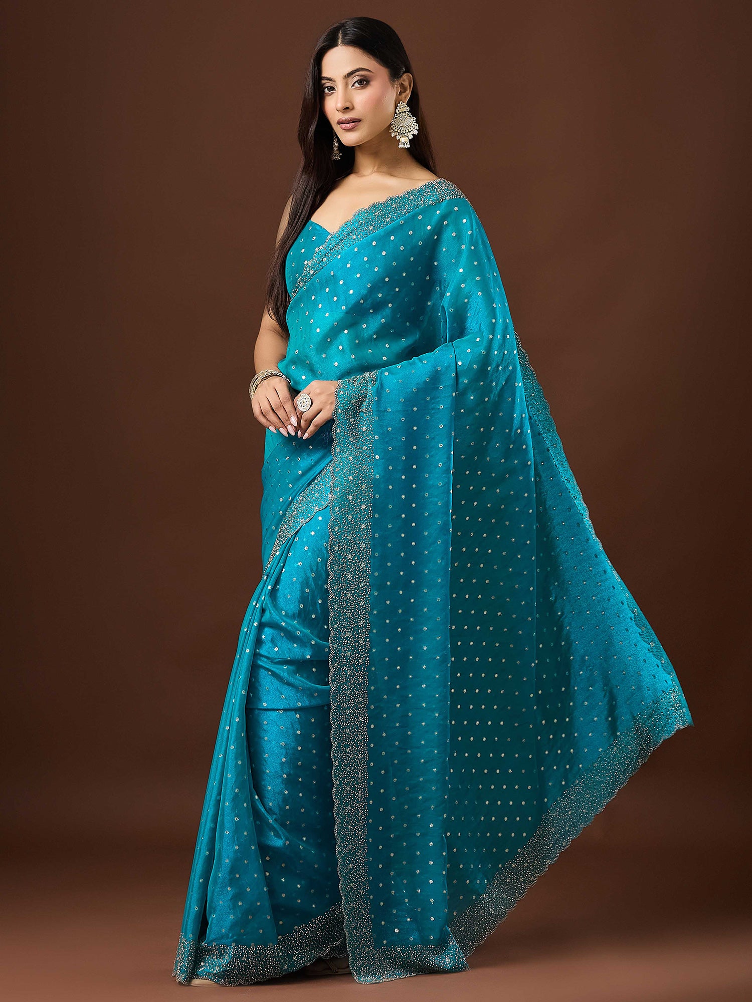Turquoise Silk Blend saree – detail view 2