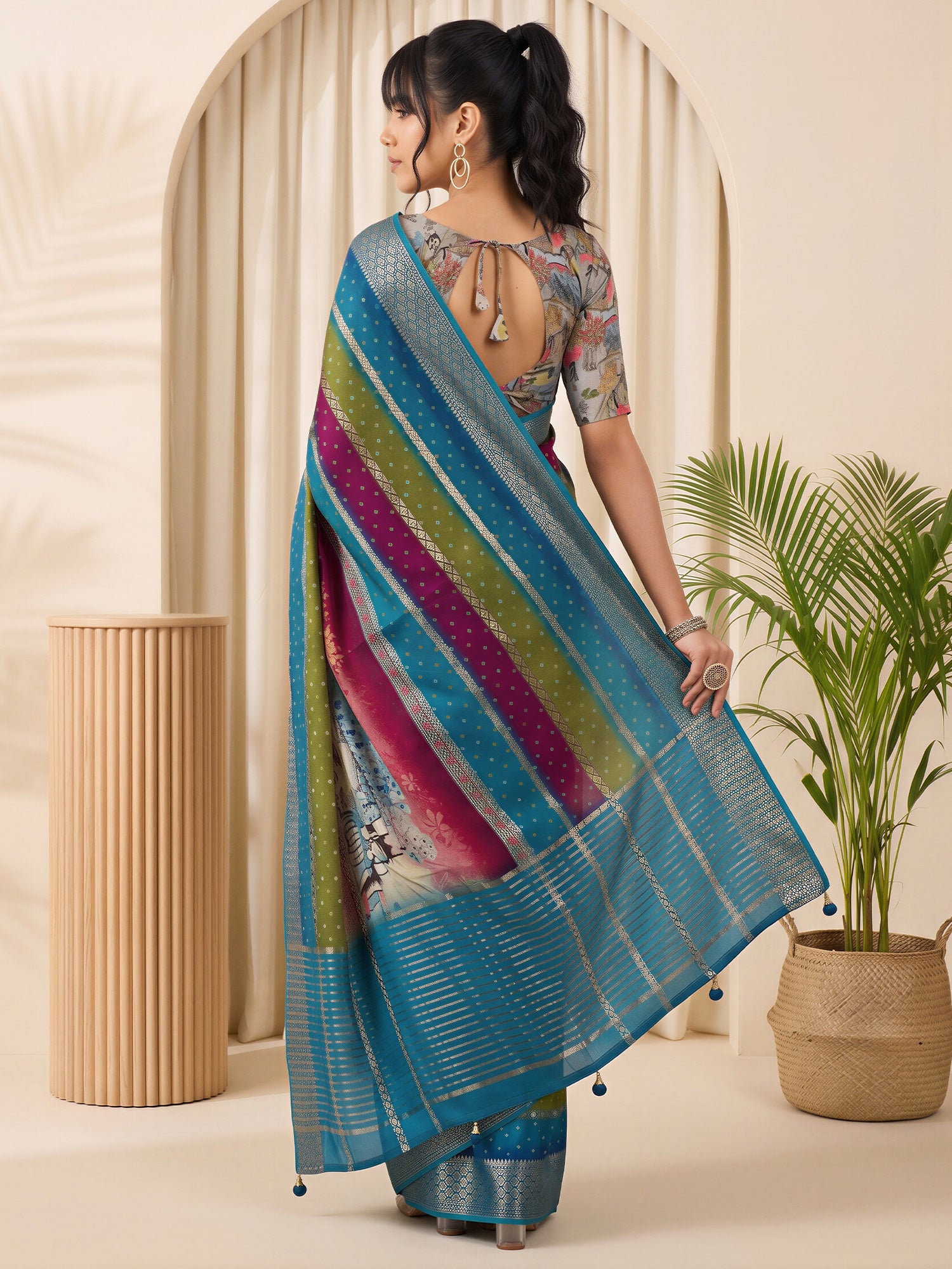 Multicolored Viscose Silk saree – detail view 1