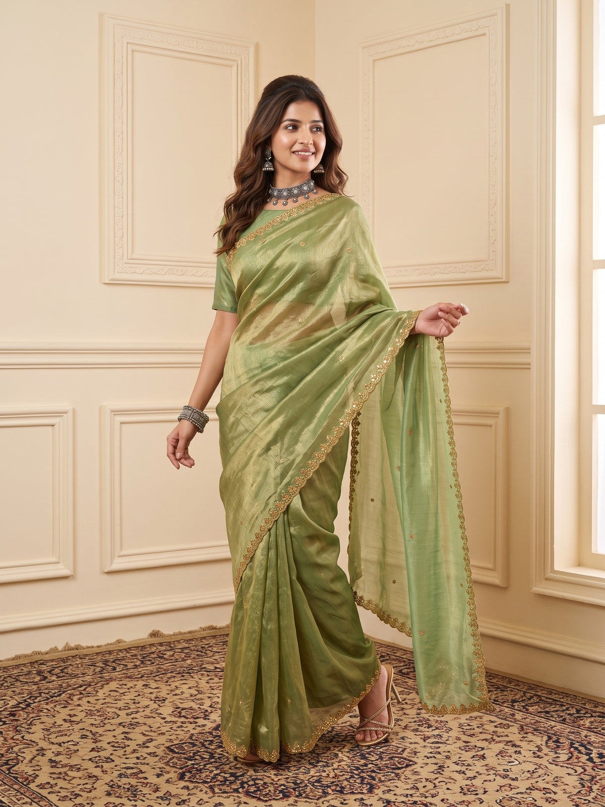 Light Green Paper Silk saree – detail view 3