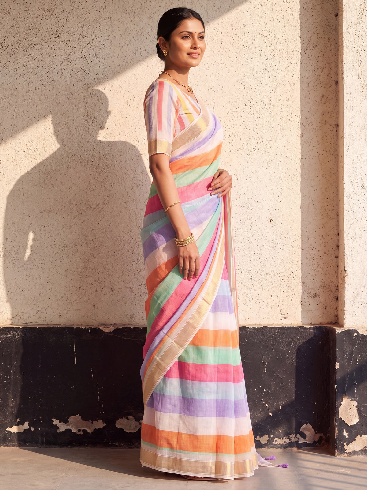 Multicolored Linen saree – detail view 2
