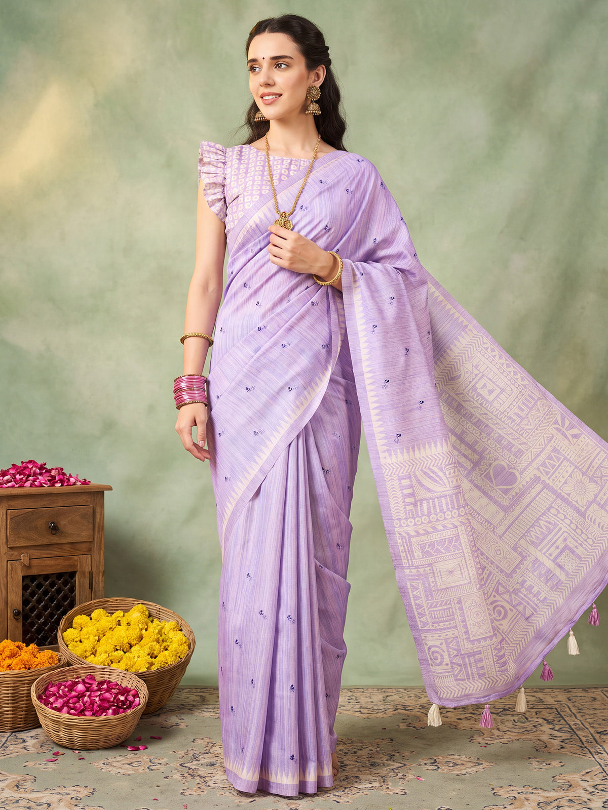 Lavender Silk Blend saree – detail view 3