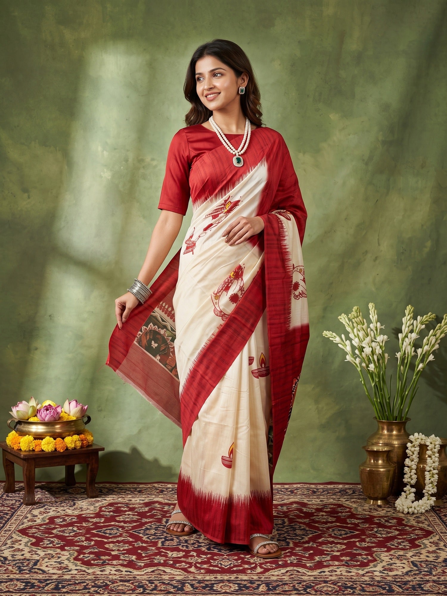 Off White Silk Blend saree – detail view 3