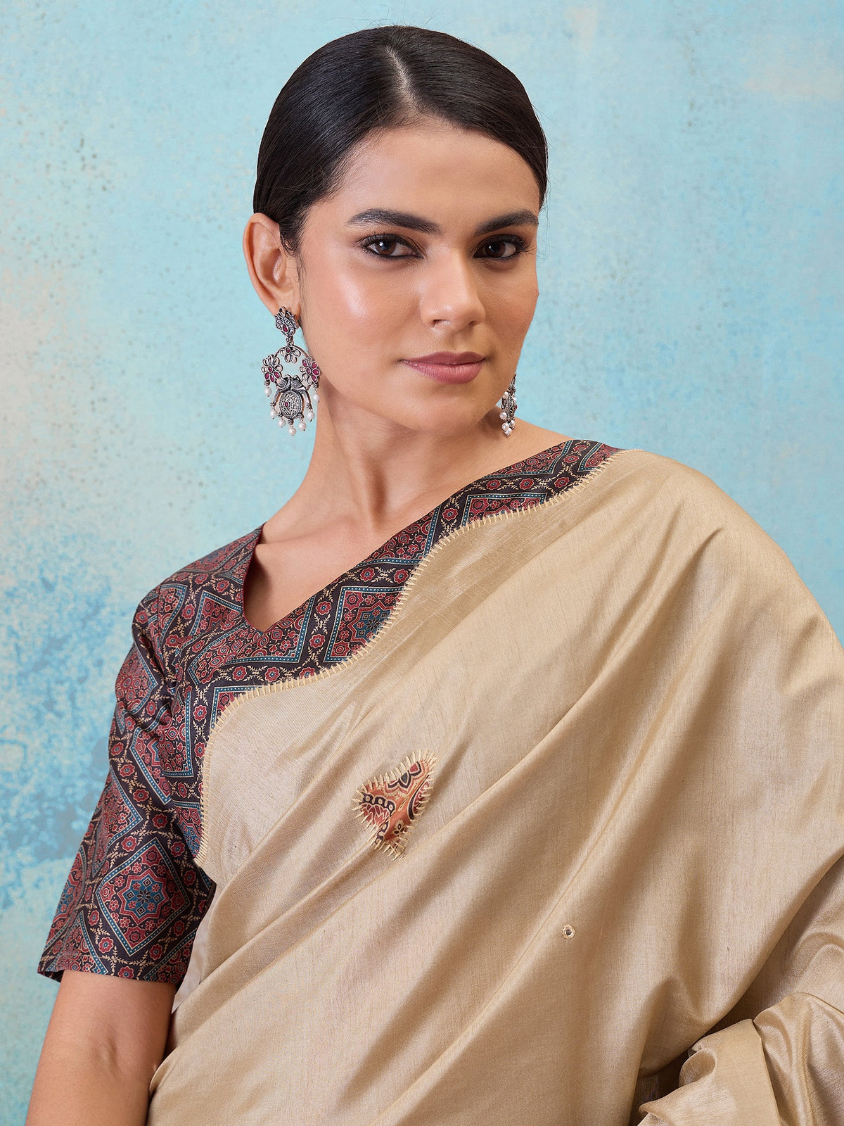 Light Brown silk blend saree view 6