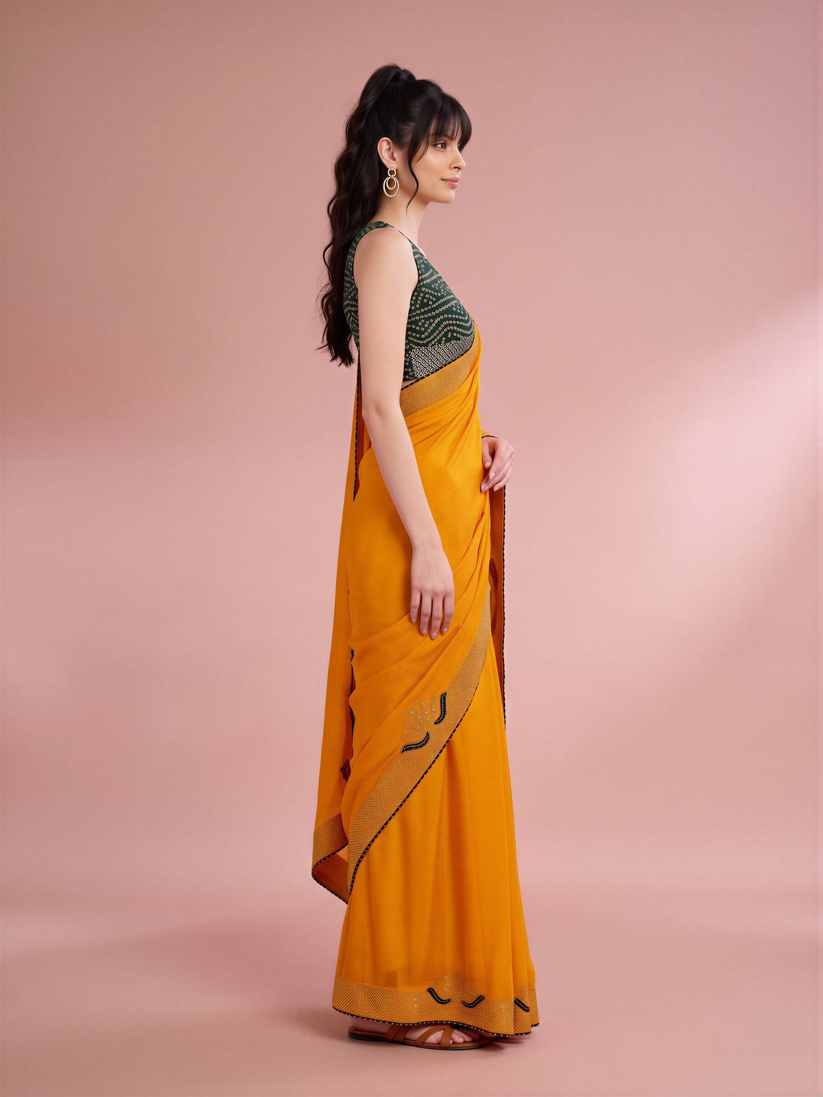 Yellow Vichitra Silk saree – detail view 2